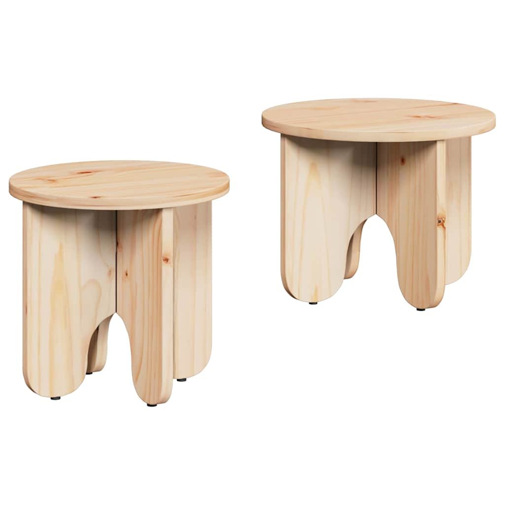 Walplus Pack of 2 Solid Pine Wood Coffee Table - Natural - 39.5 x 39.5 x 30 cm