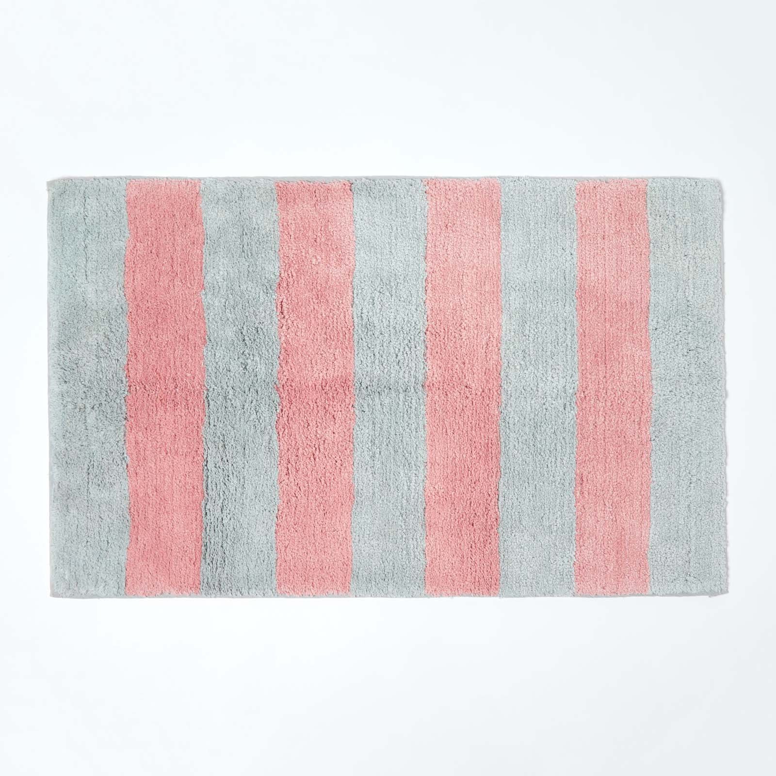 Homescapes Pink and Grey Striped Cotton Bath Mat