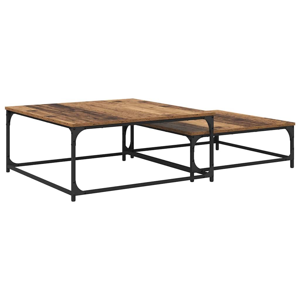 Walplus Pack of 2 Engineered Wood Coffee Table - Dark Wood - 80 x 80 x 35 cm