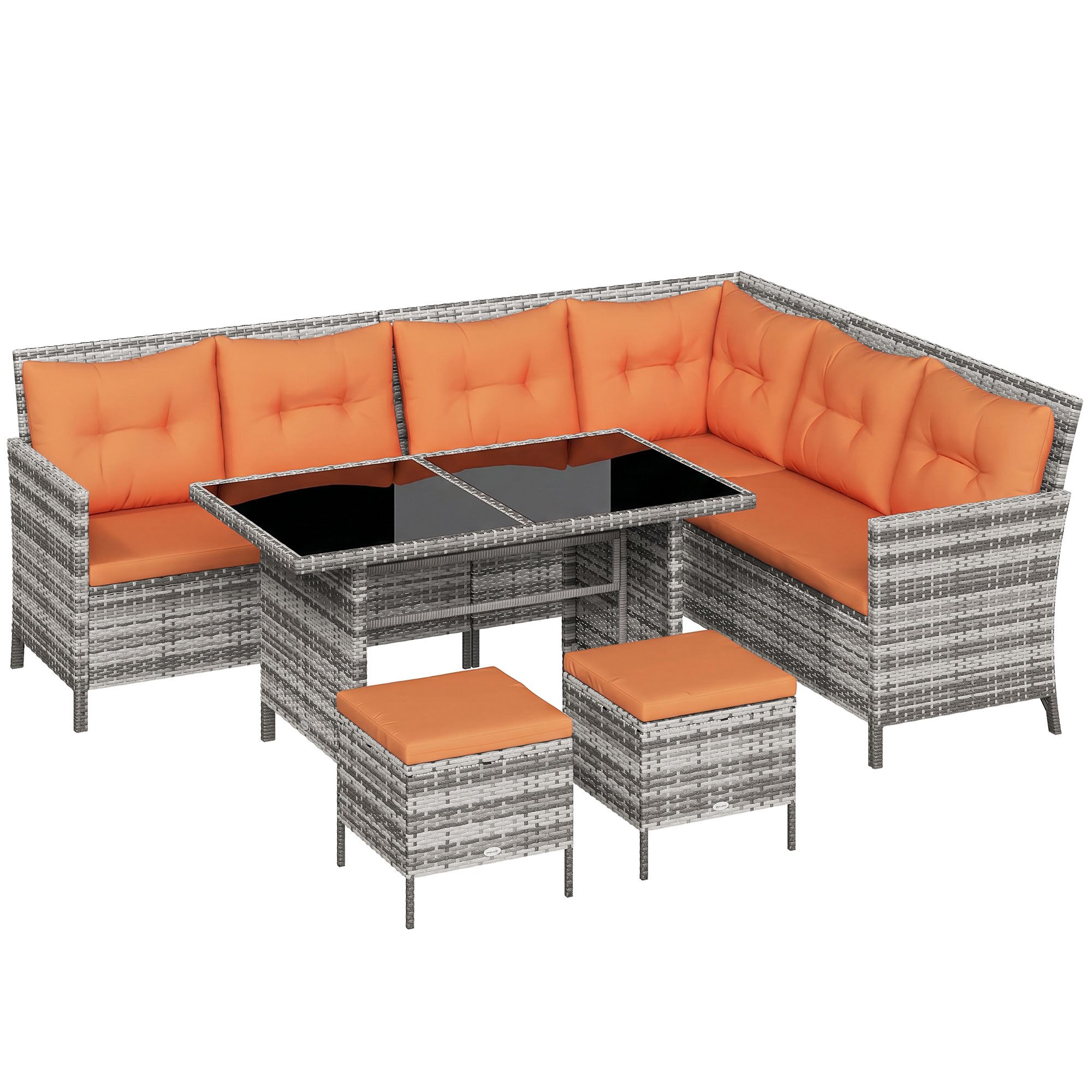 Outsunny Rattan Glass Top Garden Furniture Set - Orange