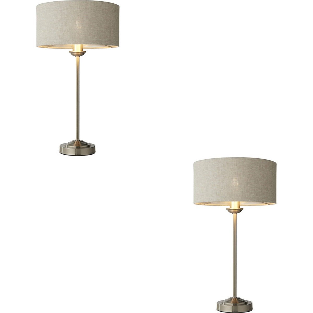 Loops Direct Pack of 2 Table Lamp - Brushed Chrome Plate Natural Linen