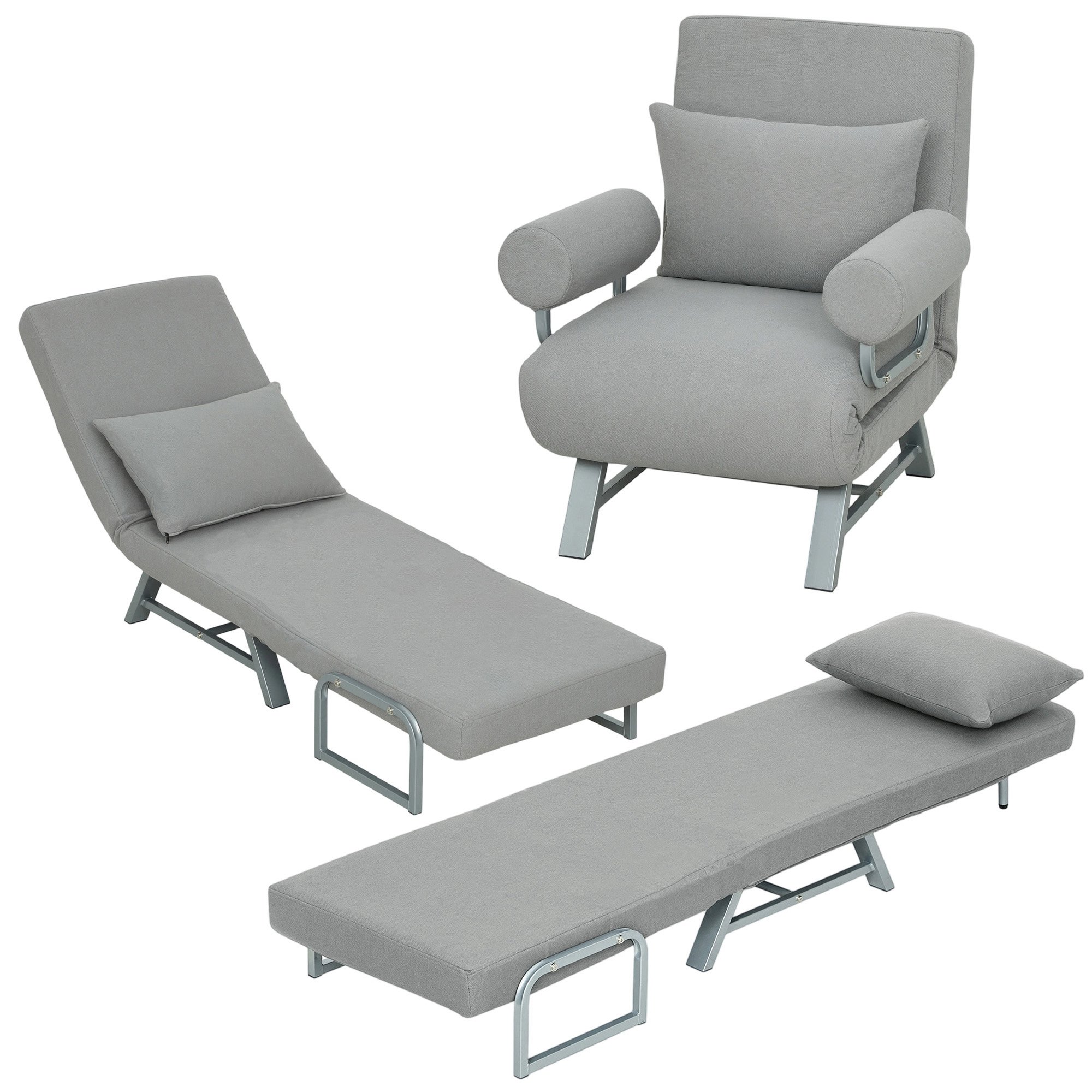HOMCOM 3 in 1 Convertible Single Folding Sofa Bed - Light Grey