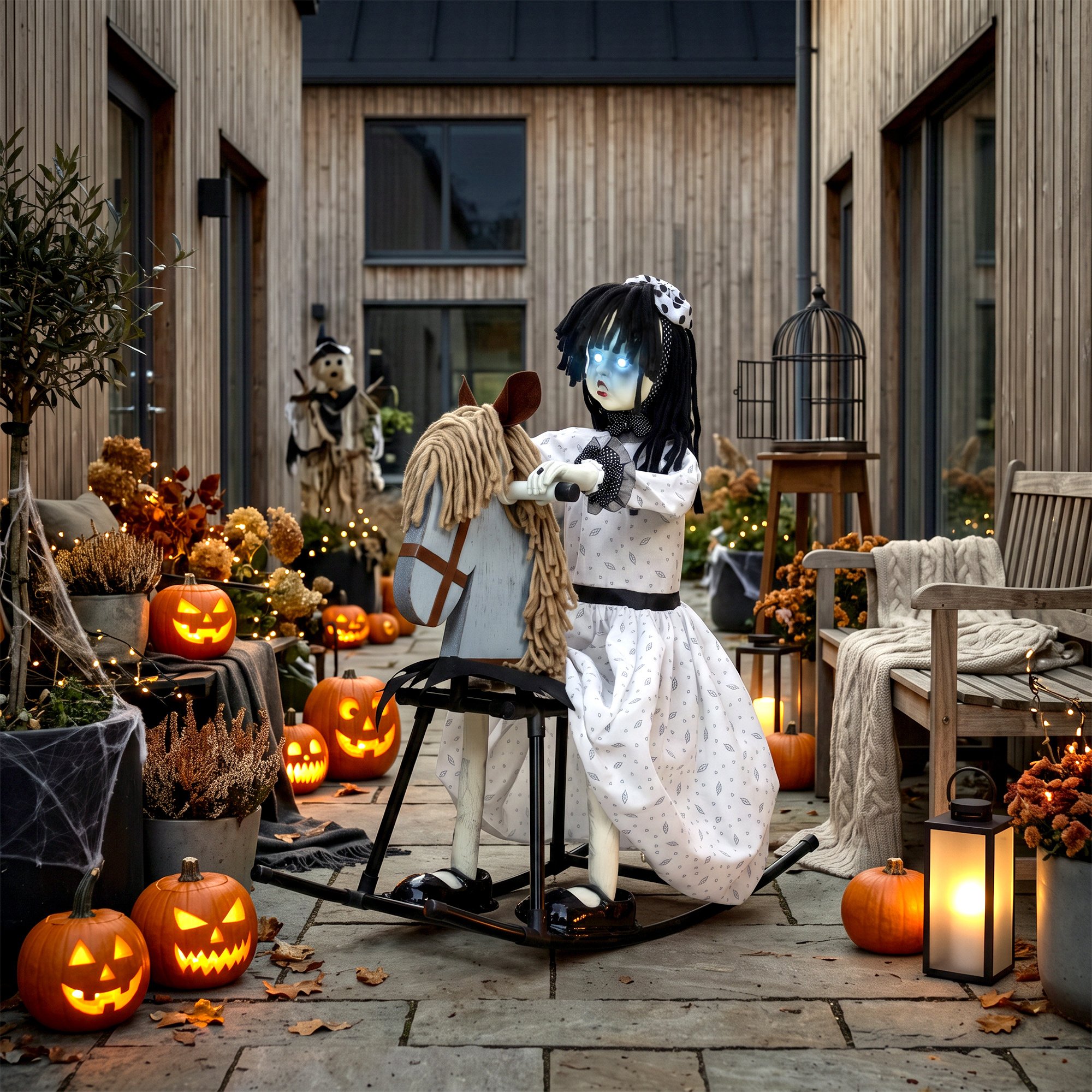HOMCOM Animated Halloween Rocking Horse Girl Decoration