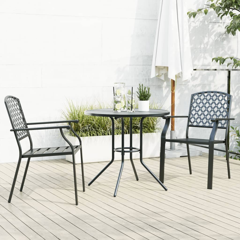 Walplus 3 Piece Steel Stackable Garden Chair Set - Anthracite - 80 x 72.5 cm