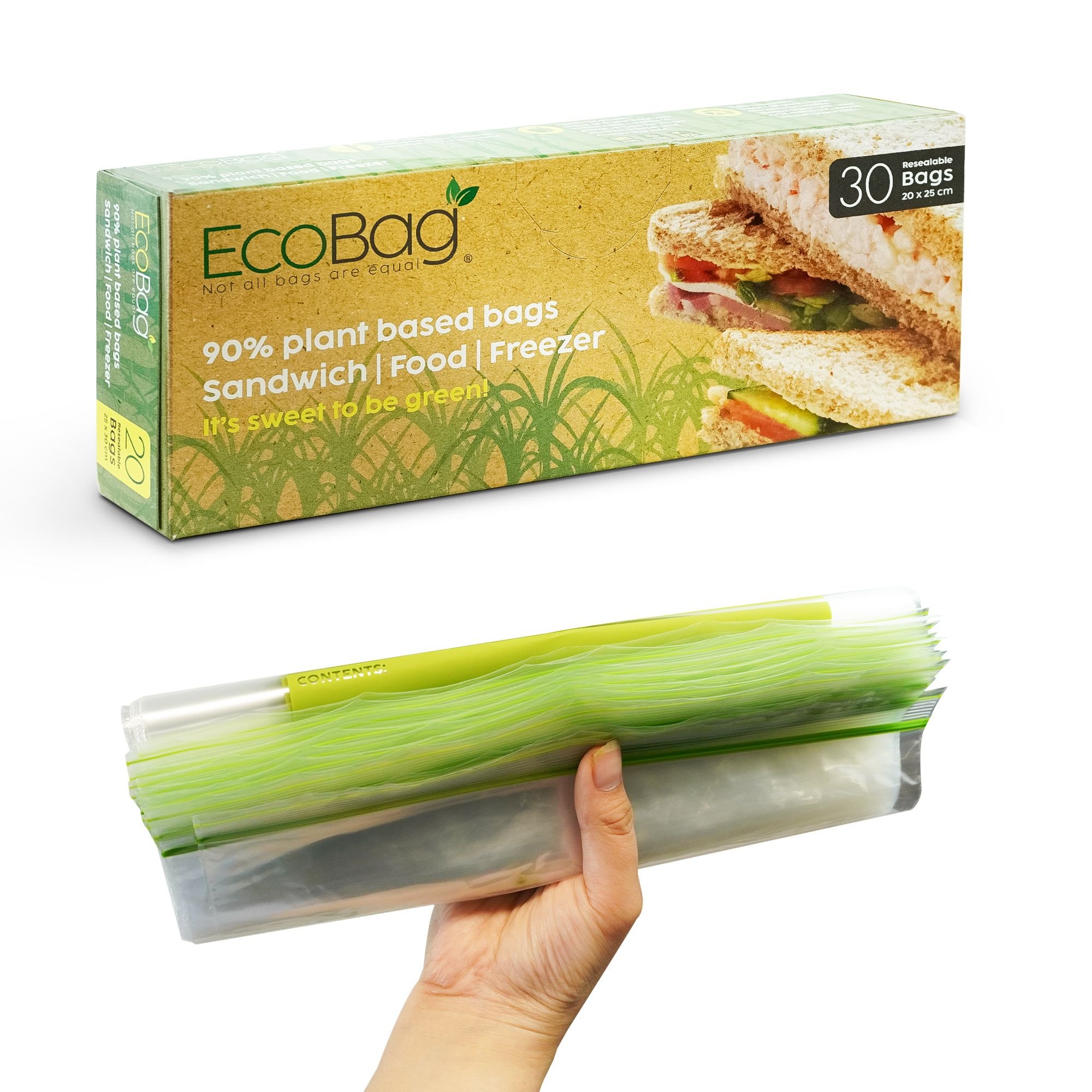 EcoBag Pack of 30 35 Micron Sugarcane Freezer and Sandwich Bags - 2.5 Litre