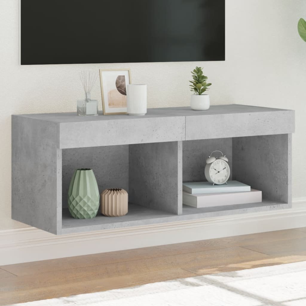 Walplus Engineered Wood LED Wall Mounted TV Cabinet - Grey - 80 x 30 x 30 cm