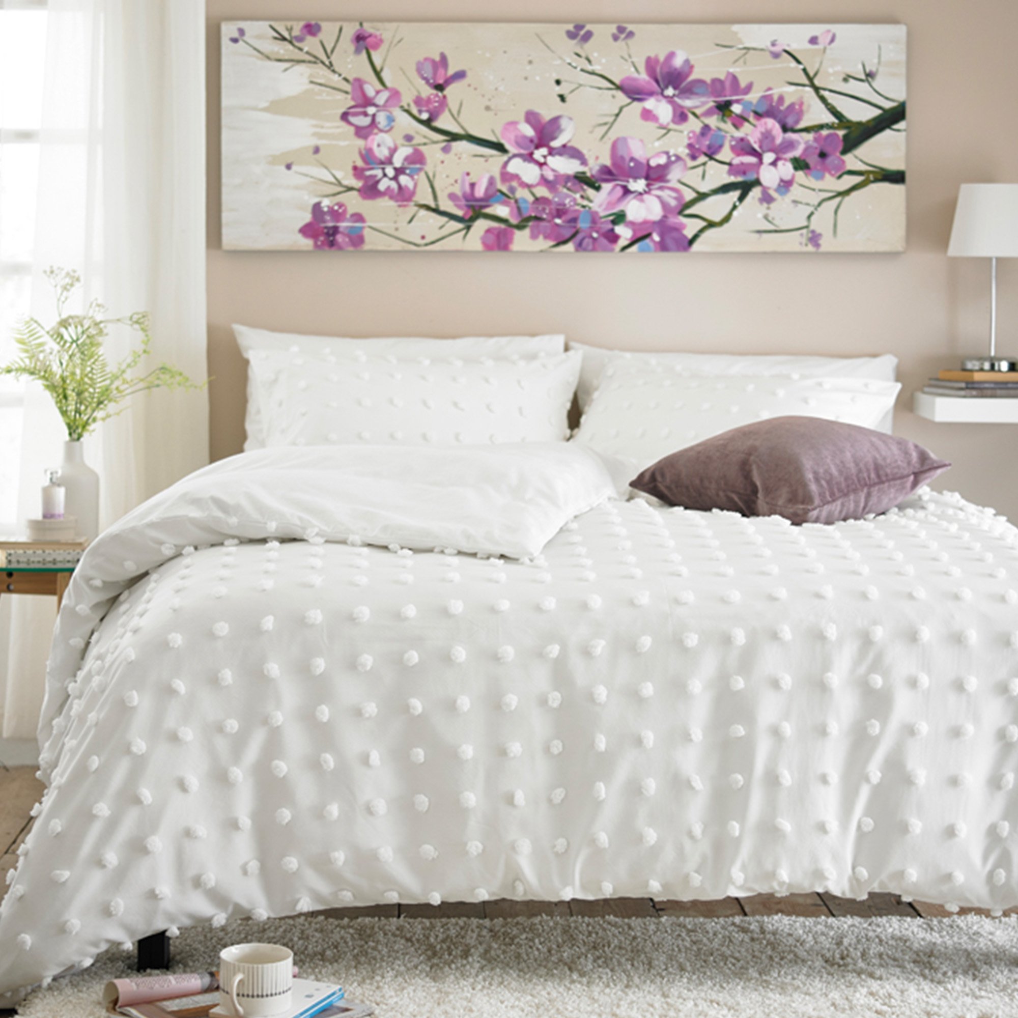 Deyongs Fluffy Dots White Printed Duvet Set - Single