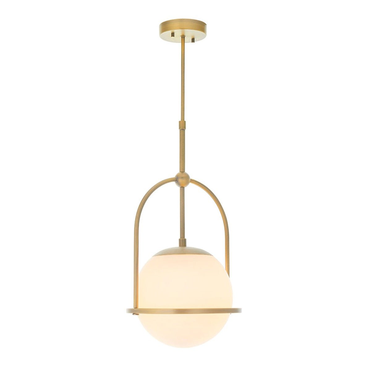 Loops Direct Steel and Glass Pendant Light - Matt Antique Brass Opal Glass