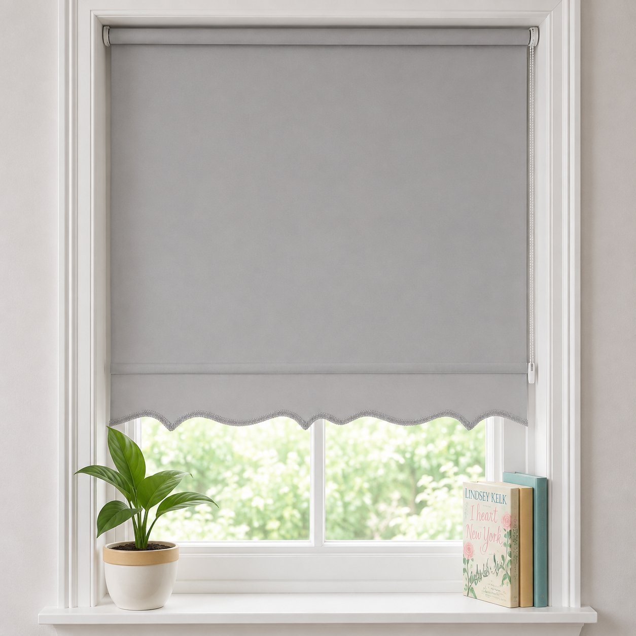 New Edge Blinds Grey Scalloped Edge Roller Blind - 60cm x 165cm
