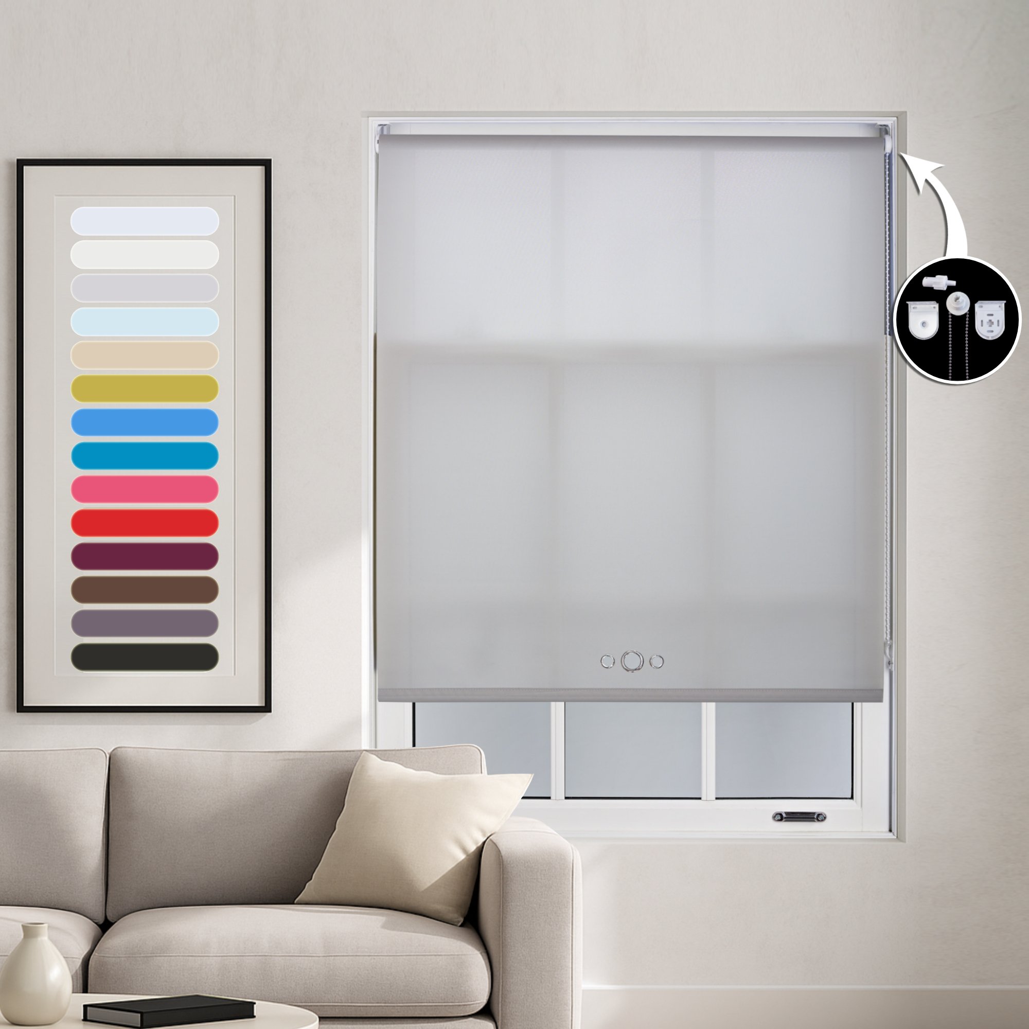 Furnished Grey Daylight Roller Blind Triple Round Eyelets - 60 x 165cm