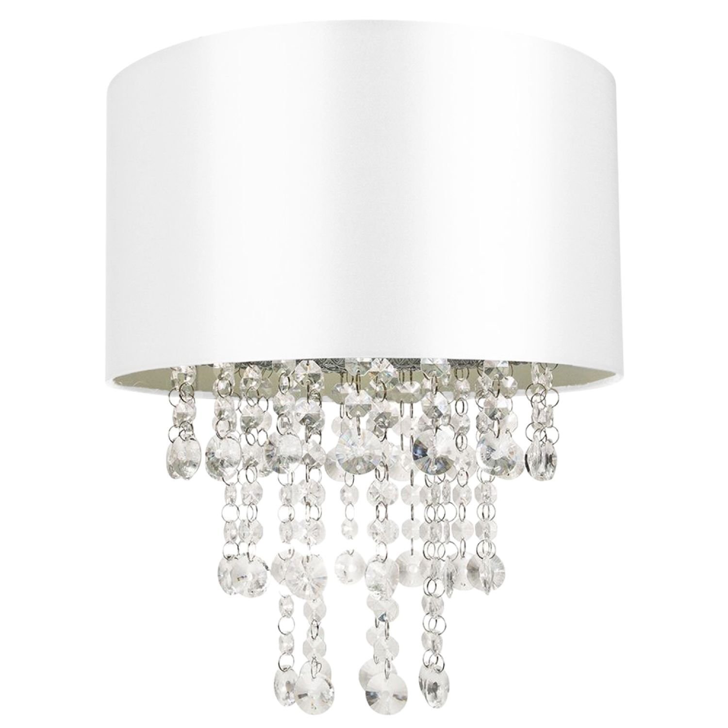 Happy Homewares White Satin Fabric with Acrylic Droplets Pendant Shade - 30cm