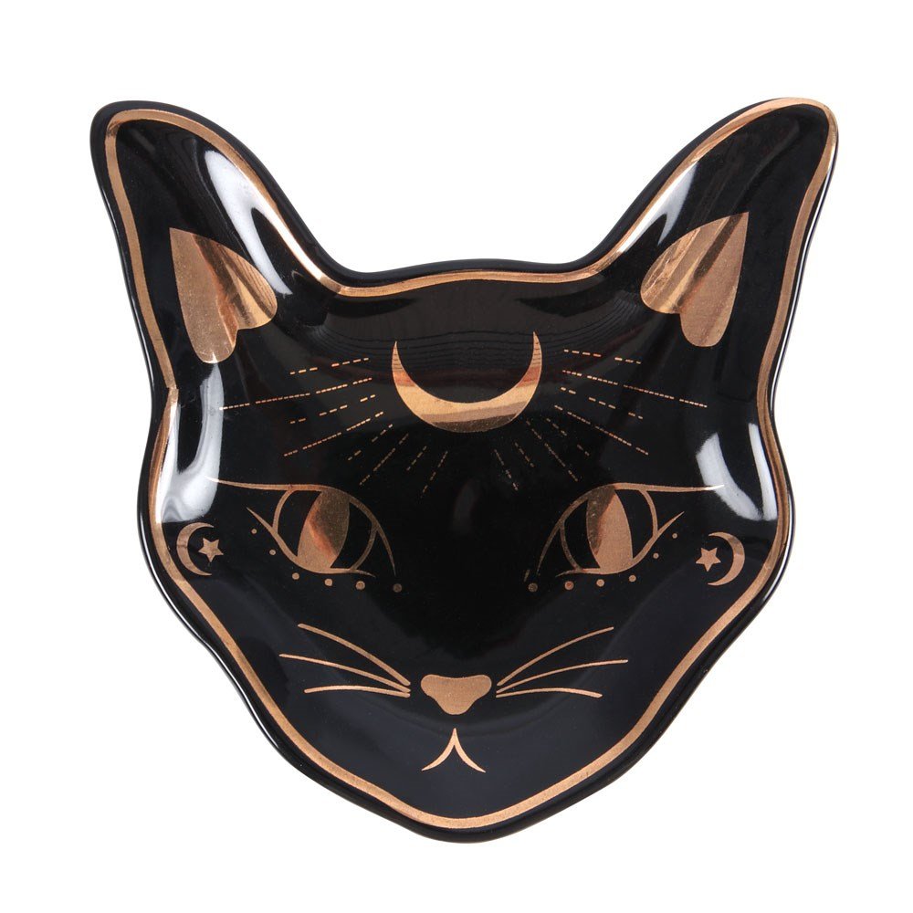 Something Different Mystic Mog Cat Face Trinket Dish - Black & Gold