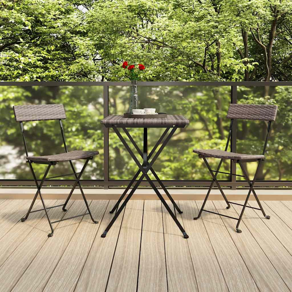 Walplus 2 Piece Poly Rattan Folding Chairs - Grey - 40 x 45 x 79 cm