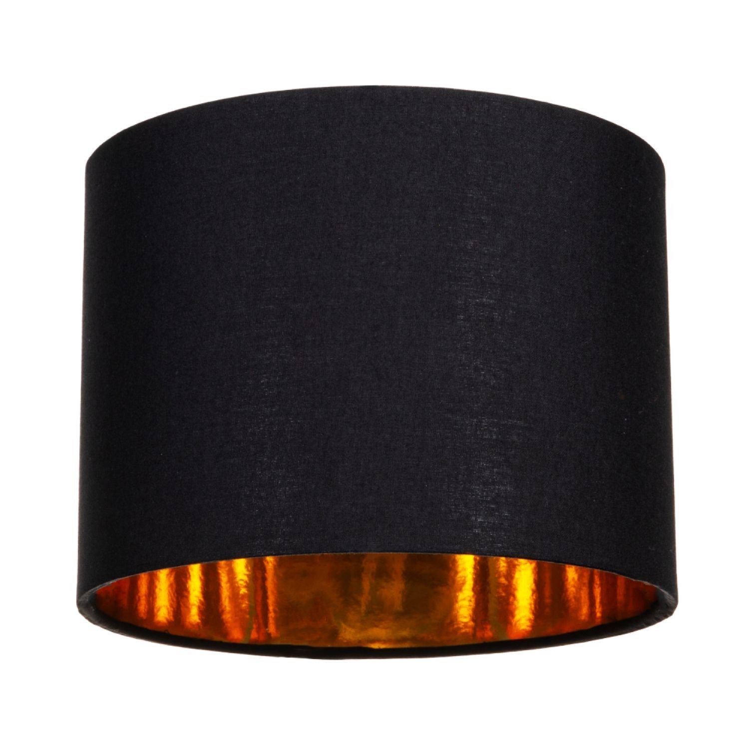 Happy Homewares Black Cotton Fabric Small Drum with Shiny Lampshade - 20cm