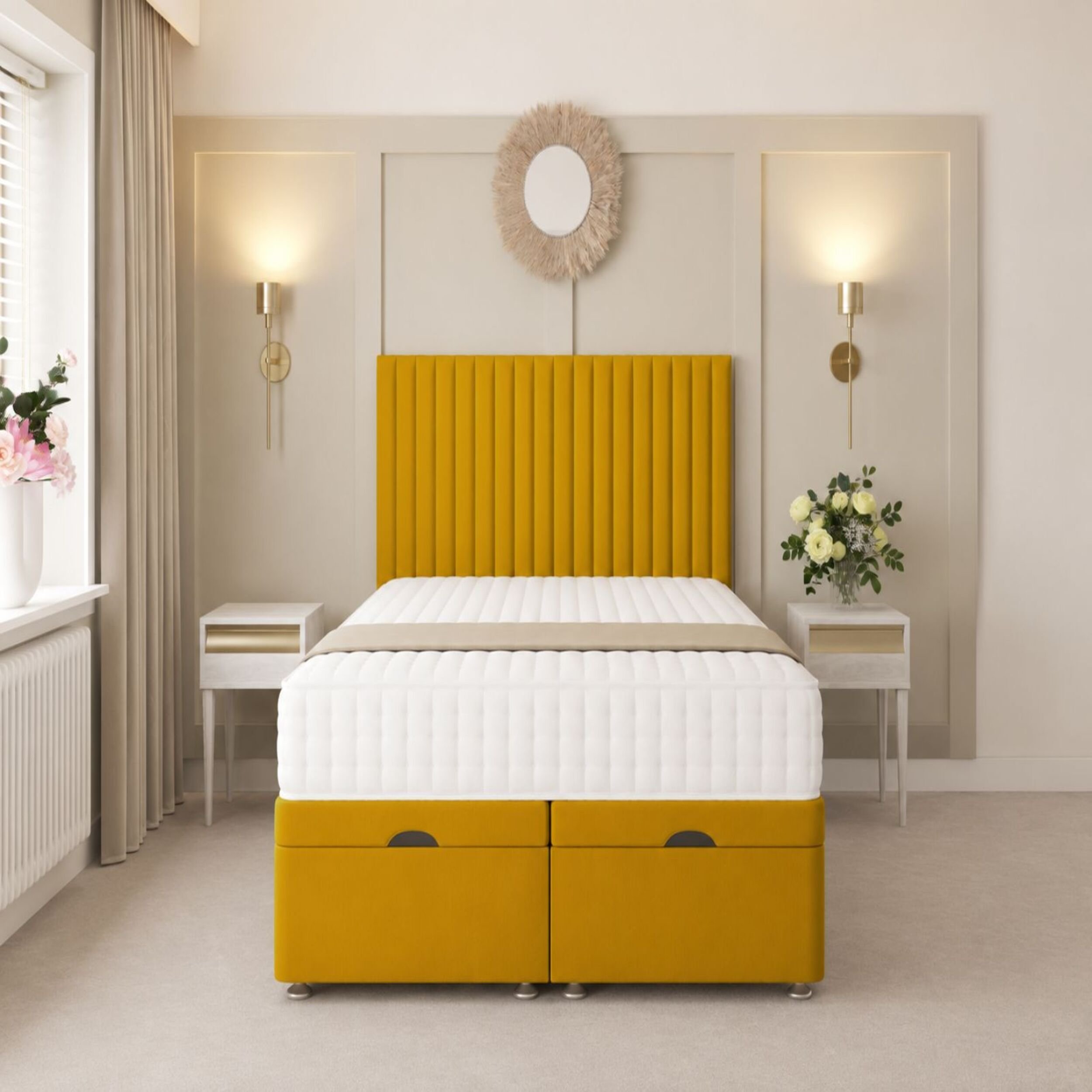 Bed Choices Khloe Single Ottoman Bed with 54" Headboard - Mustard