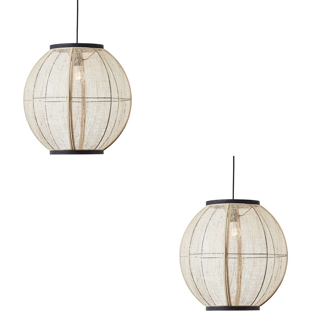 Loops Direct Set of 2 LED Wood Fabric Pendant Light - Natural Linen