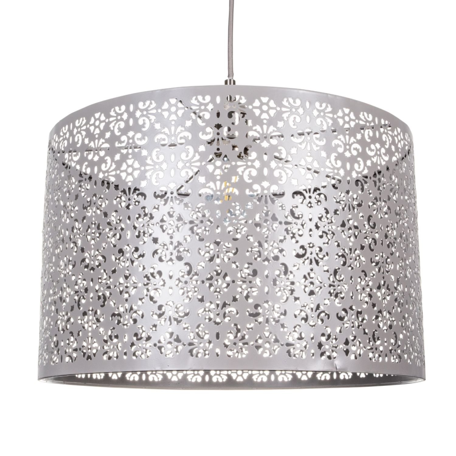 Happy Homewares Grey Marrakech Metal with Floral Decoration Pendant Shade - 40cm