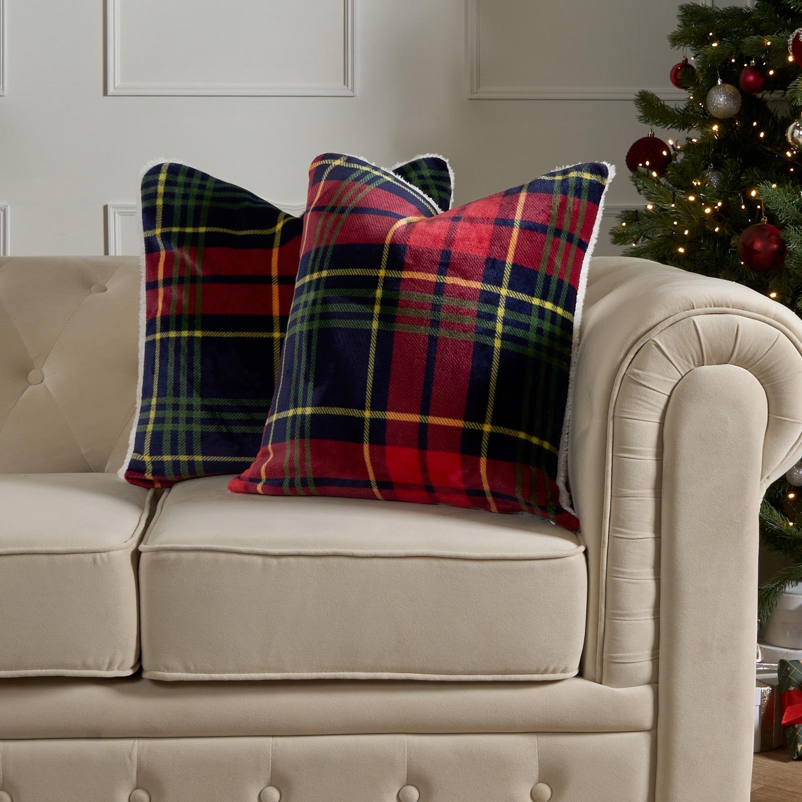 OHS 2 Pack Oxford Flannel Check Cushion Covers 45 x 45cm - Navy