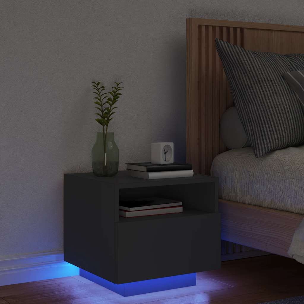 Walplus LED Engineered Wood Bedside Cabinet - Black - 40 x 39 x 37 cm