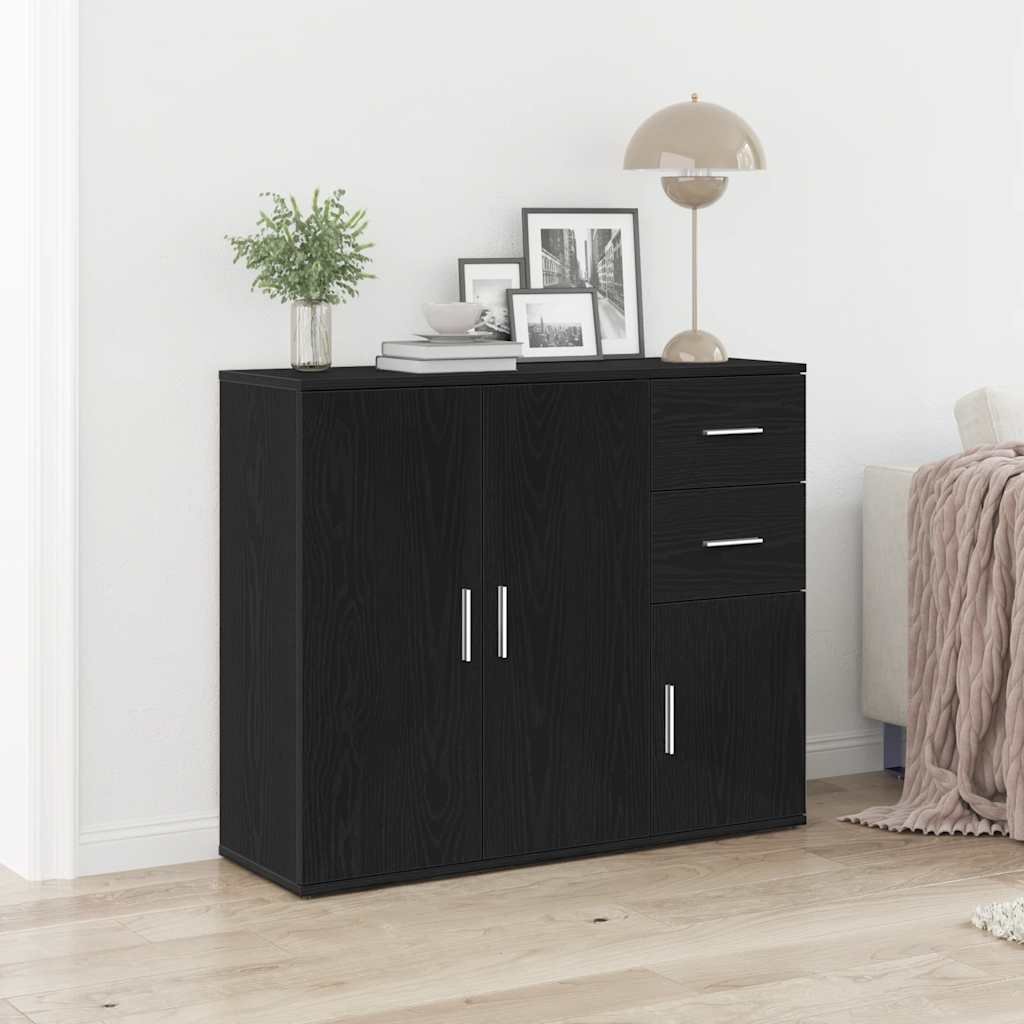 Walplus Engineered Wood Sideboard - Black Oak - 91 x 29.5 x 75 cm