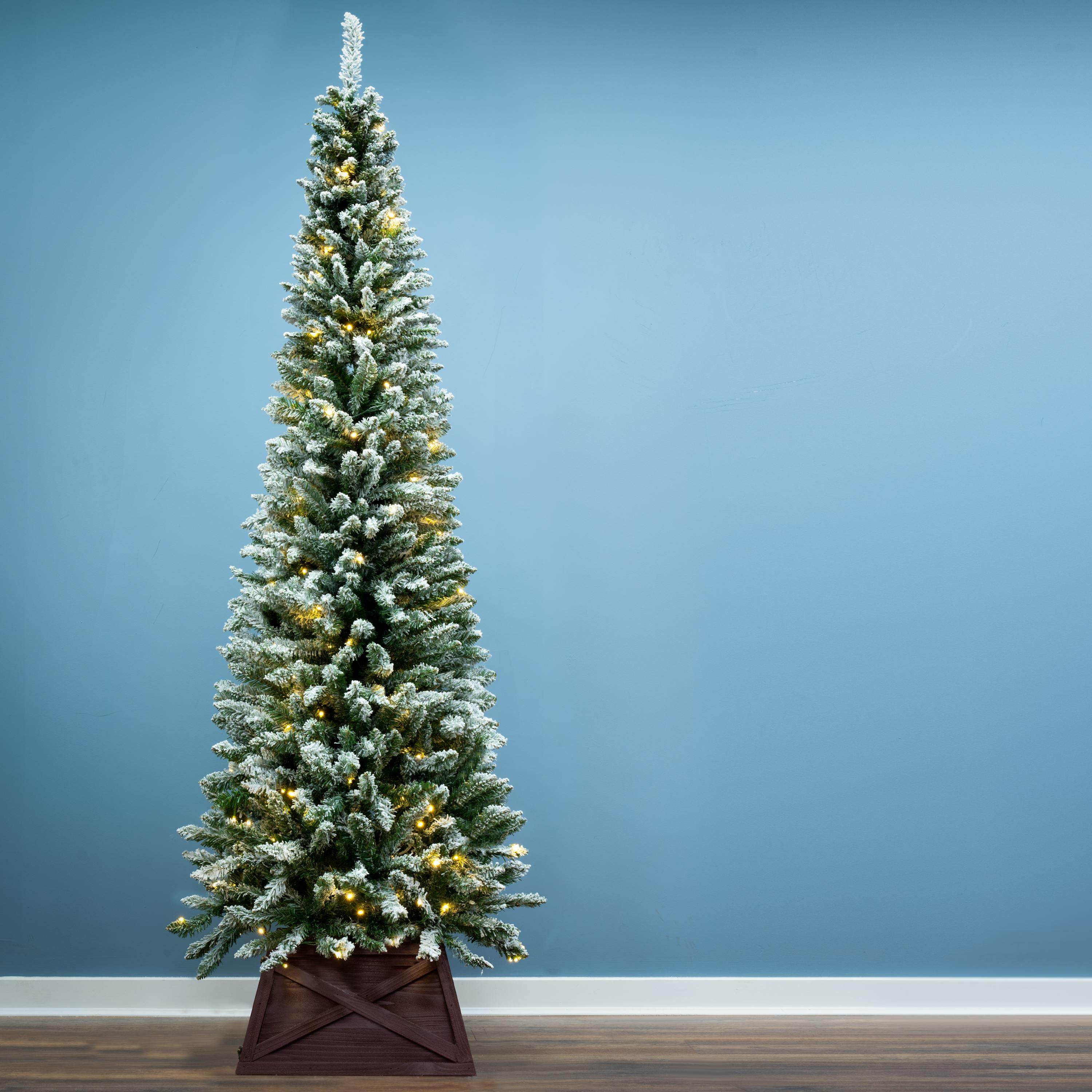 Christmas Tree World 7ft Pre-Lit Snowy Pencil Christmas Tree