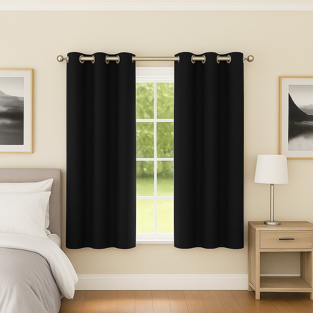 Enhanced Living Luna Plain Thermal Eyelet Curtains - 168 x 229cm - Black