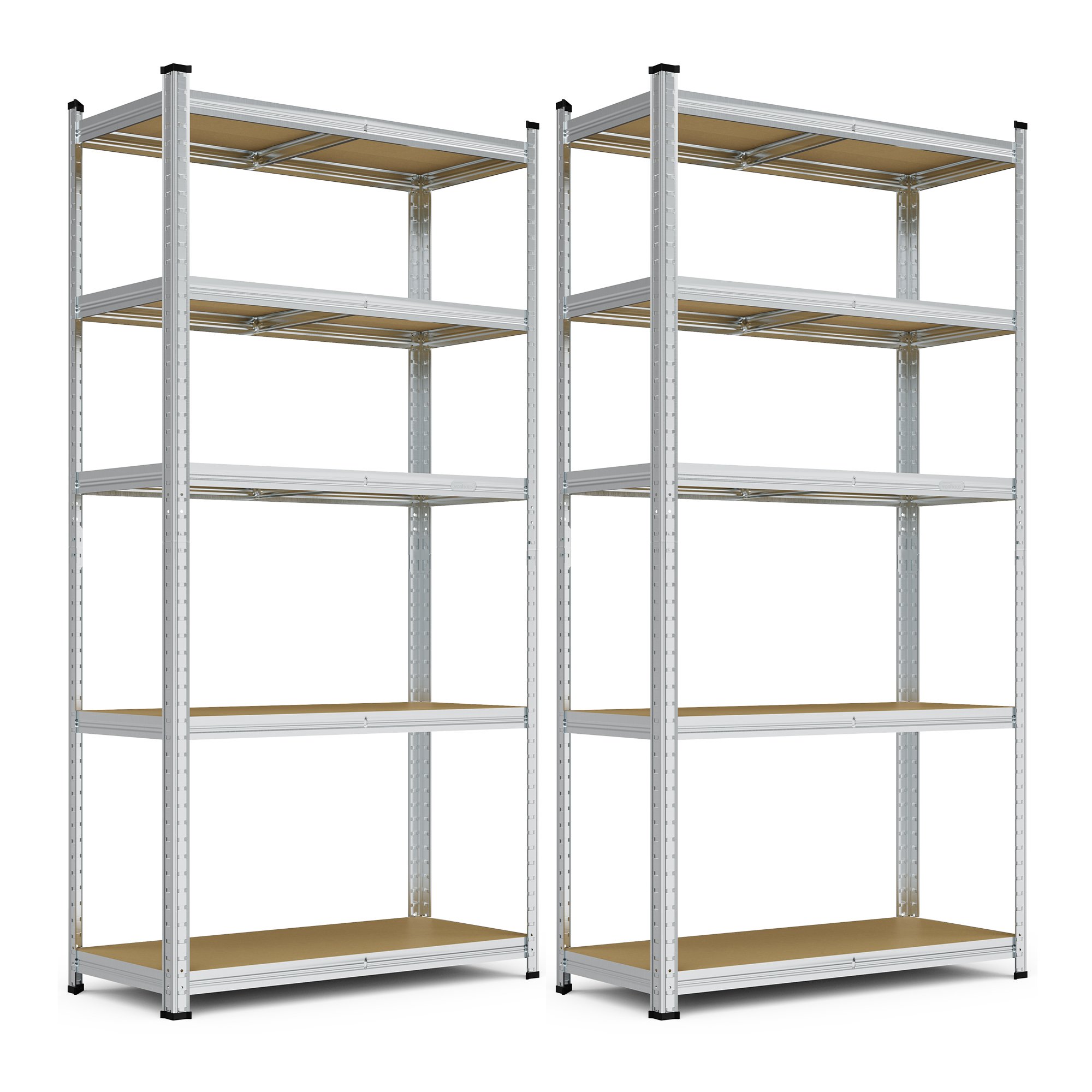 VonHaus Pack of Two Medium 5 Tier Heavy Duty Garage Shelving Unit - Silver