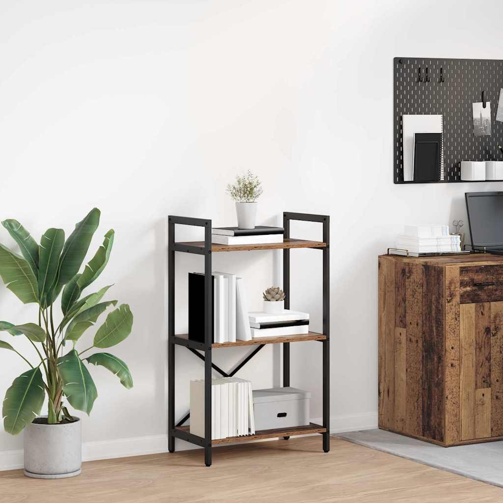 Walplus 3 Tier Steel Bookshelf - Dark Wood - 56 x 34 x 96 cm