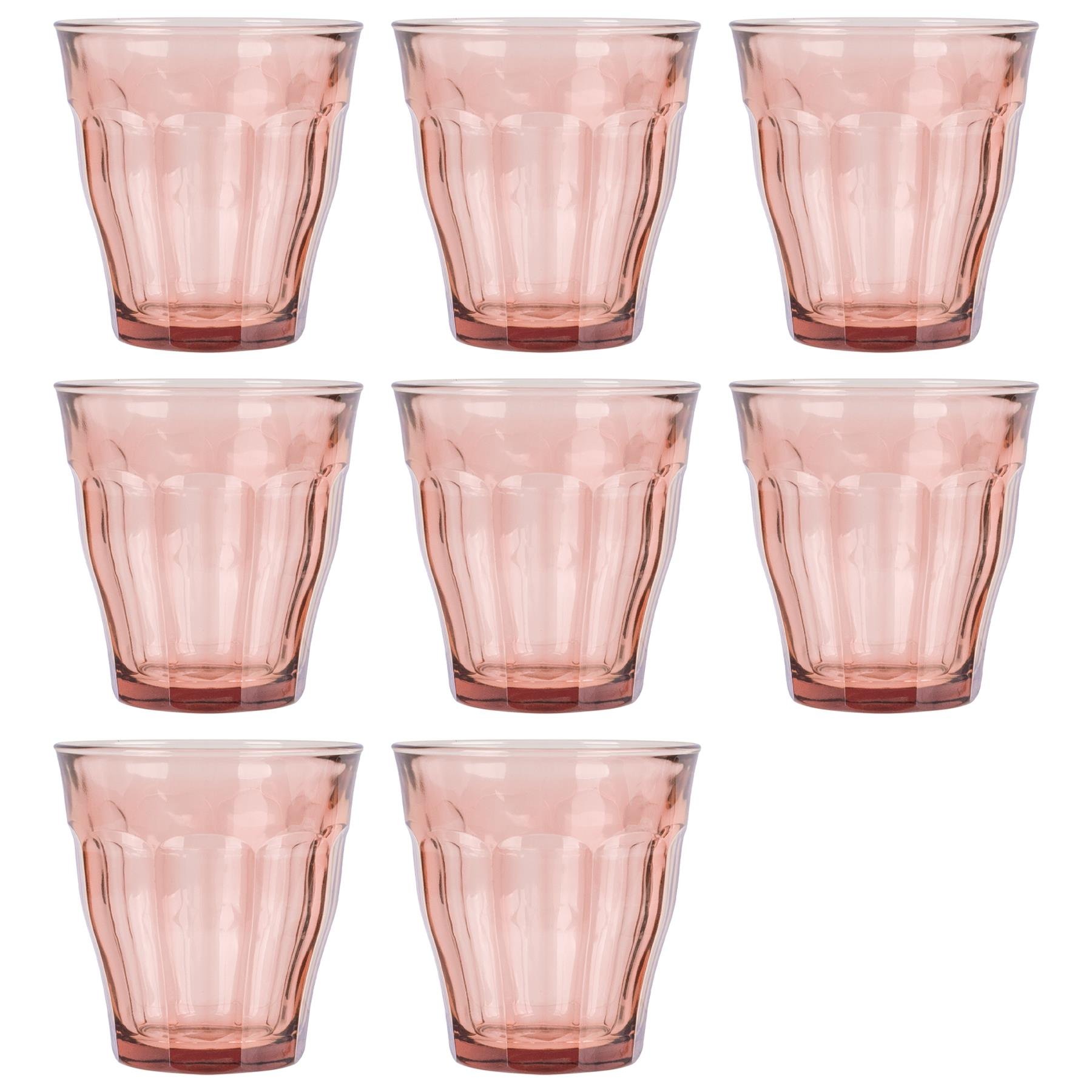 Duralex Picardie 250ml Drinking Glass Tumblers Pack of 8 - Pink