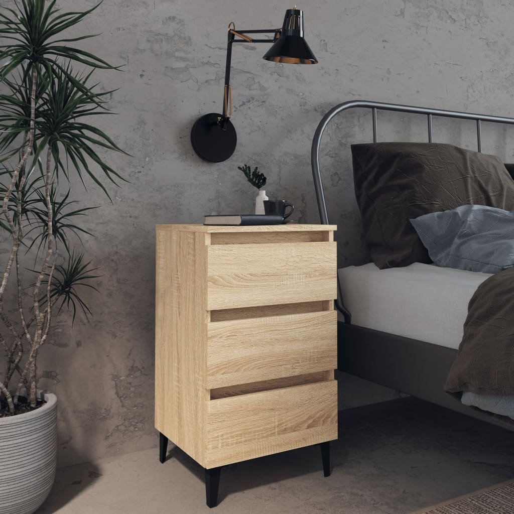 Walplus Metal Leg 3 Drawer Bed Cabinet - Light Oak - 40 x 35 x 69 cm