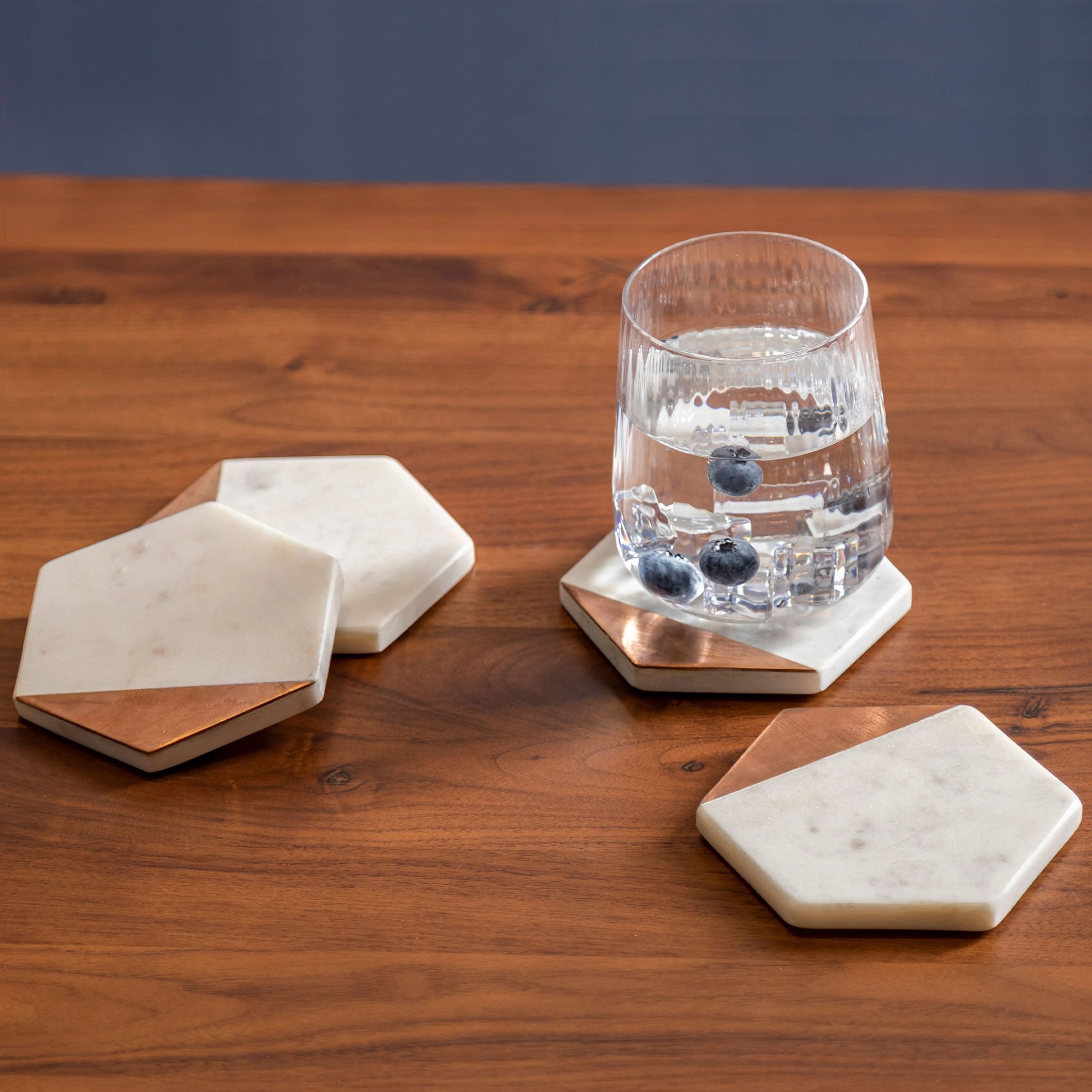 Orsina Set Of 4 Monzaro Marble And Copper Inlay Coasters - White