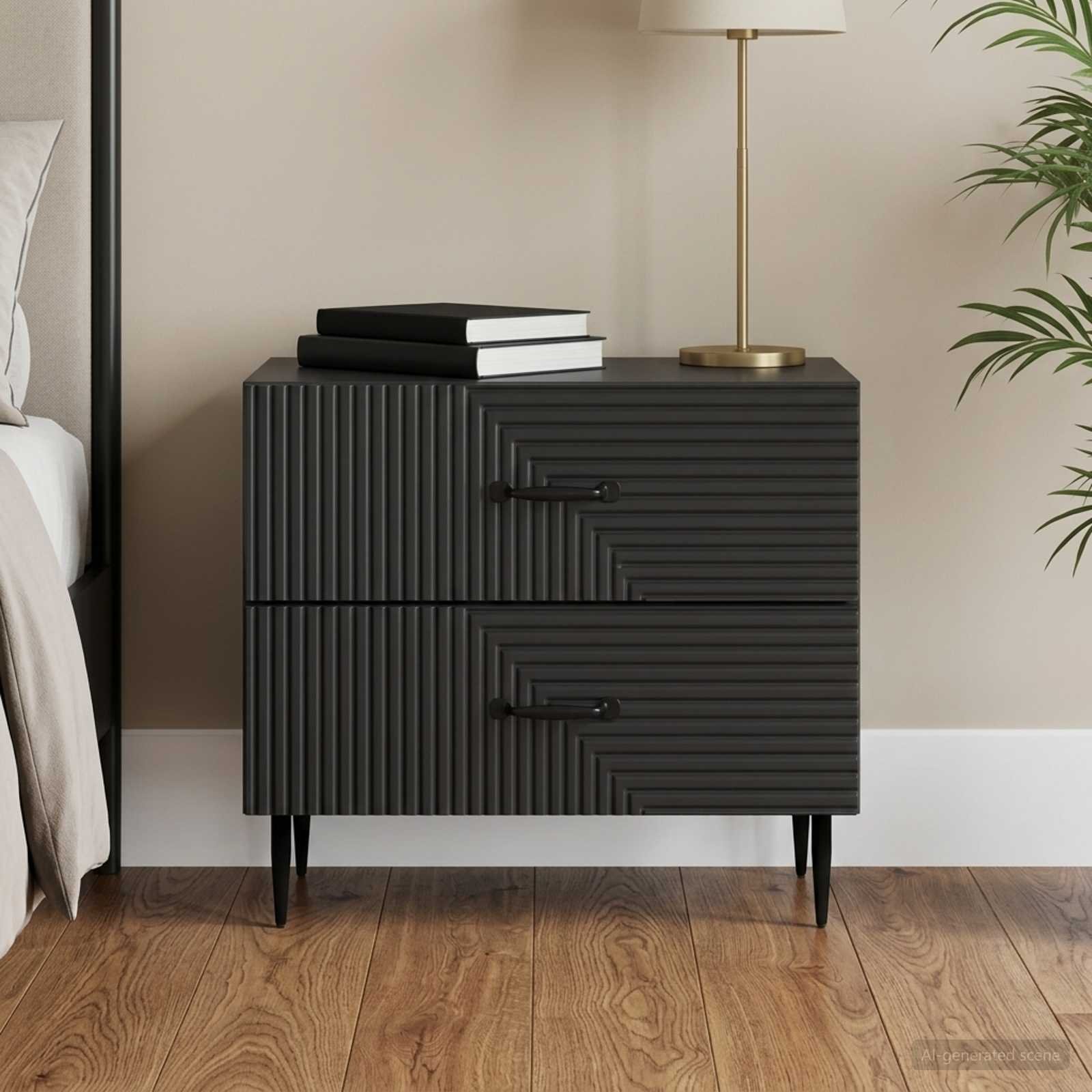 Walplus Engineered Wood Bedside Table - Black - 62 x 34.5 x 47.5 cm