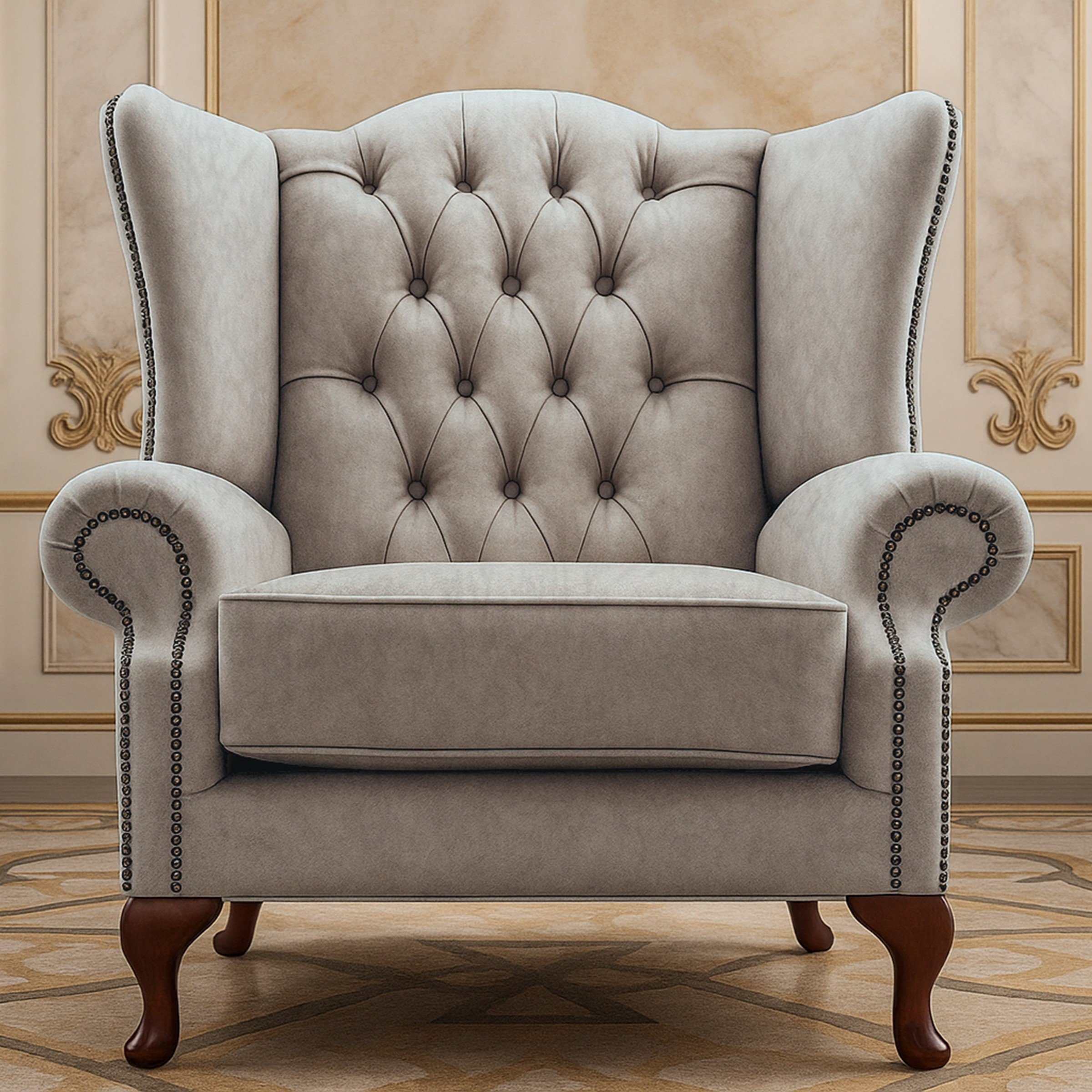 Somnior Dapple Fabric Chesterfield Wingback Armchair - Silver
