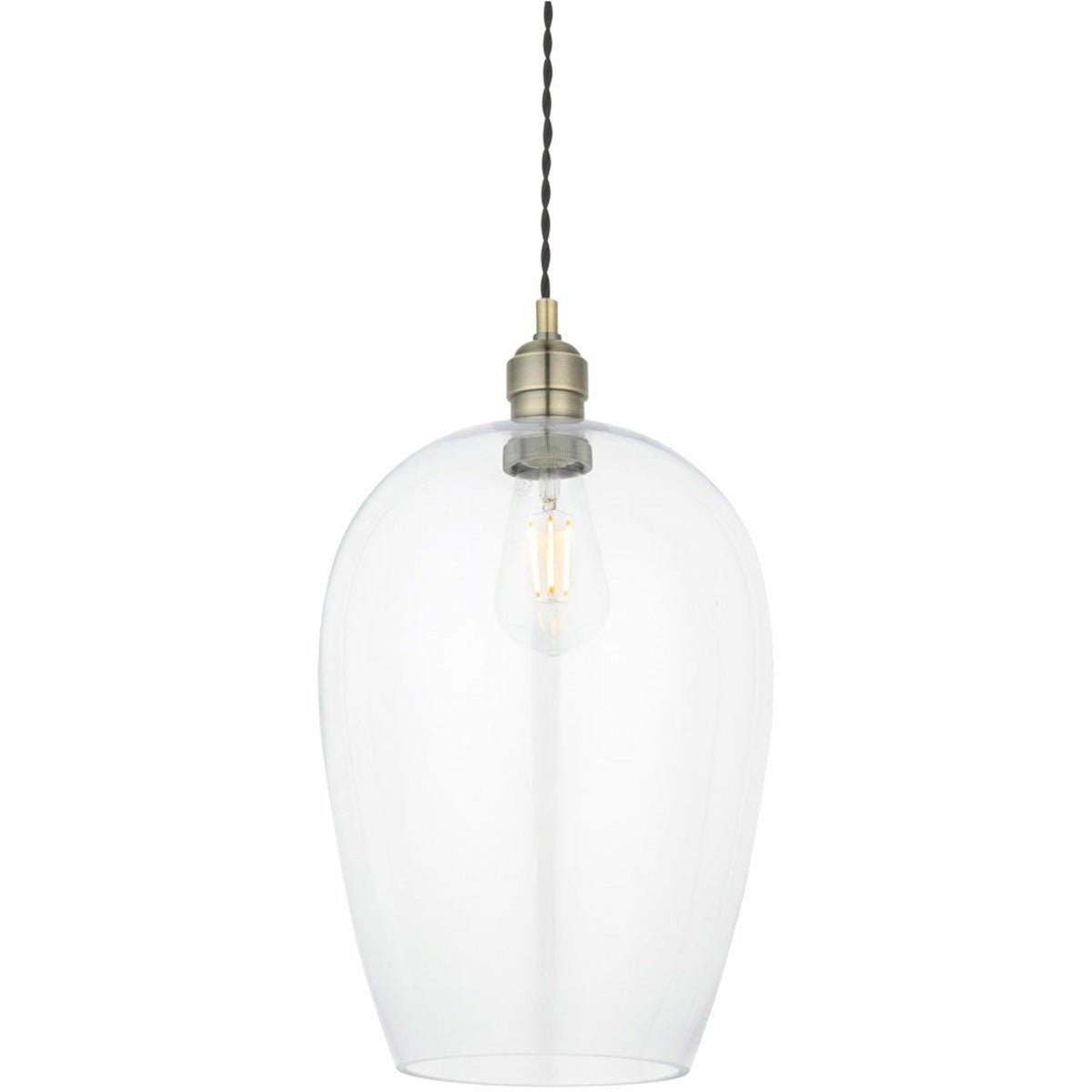 Loops Direct Brass Glass LED Pendant Light - Antique Brass
