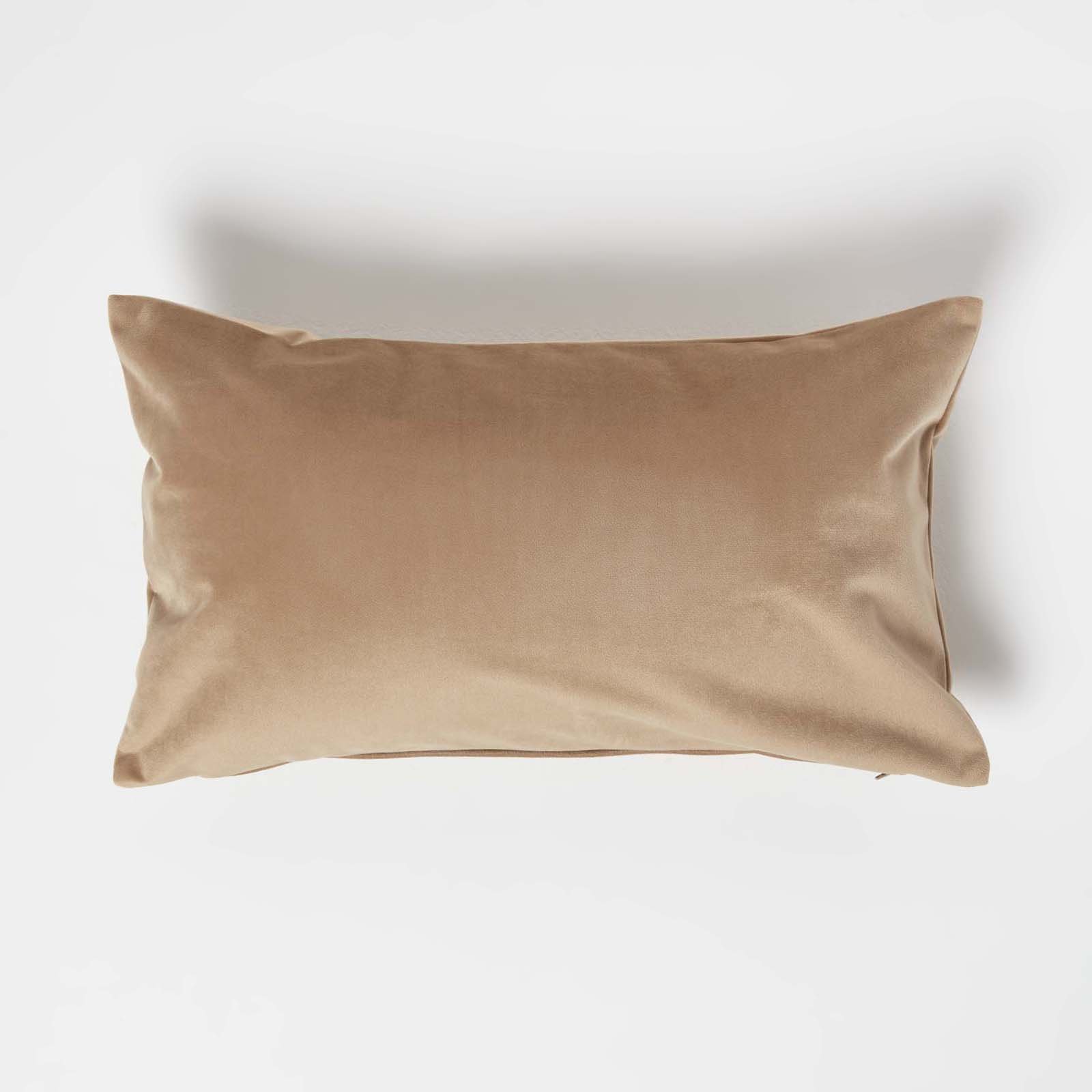 Homescapes Beige Velvet Bolster Cushion - 30 x 50 cm