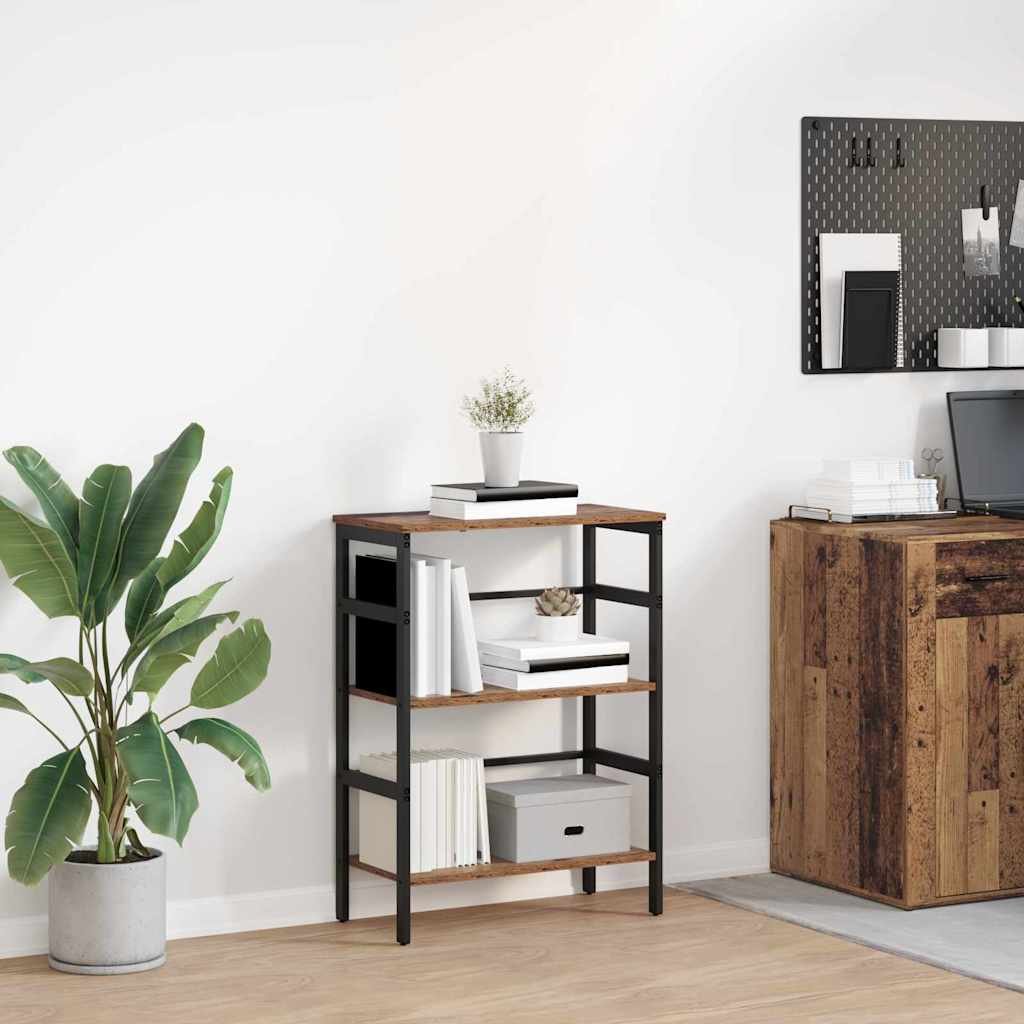 Walplus 2 Tier Steel Bookshelf - Dark Wood - 60 x 29.5 x 81 cm