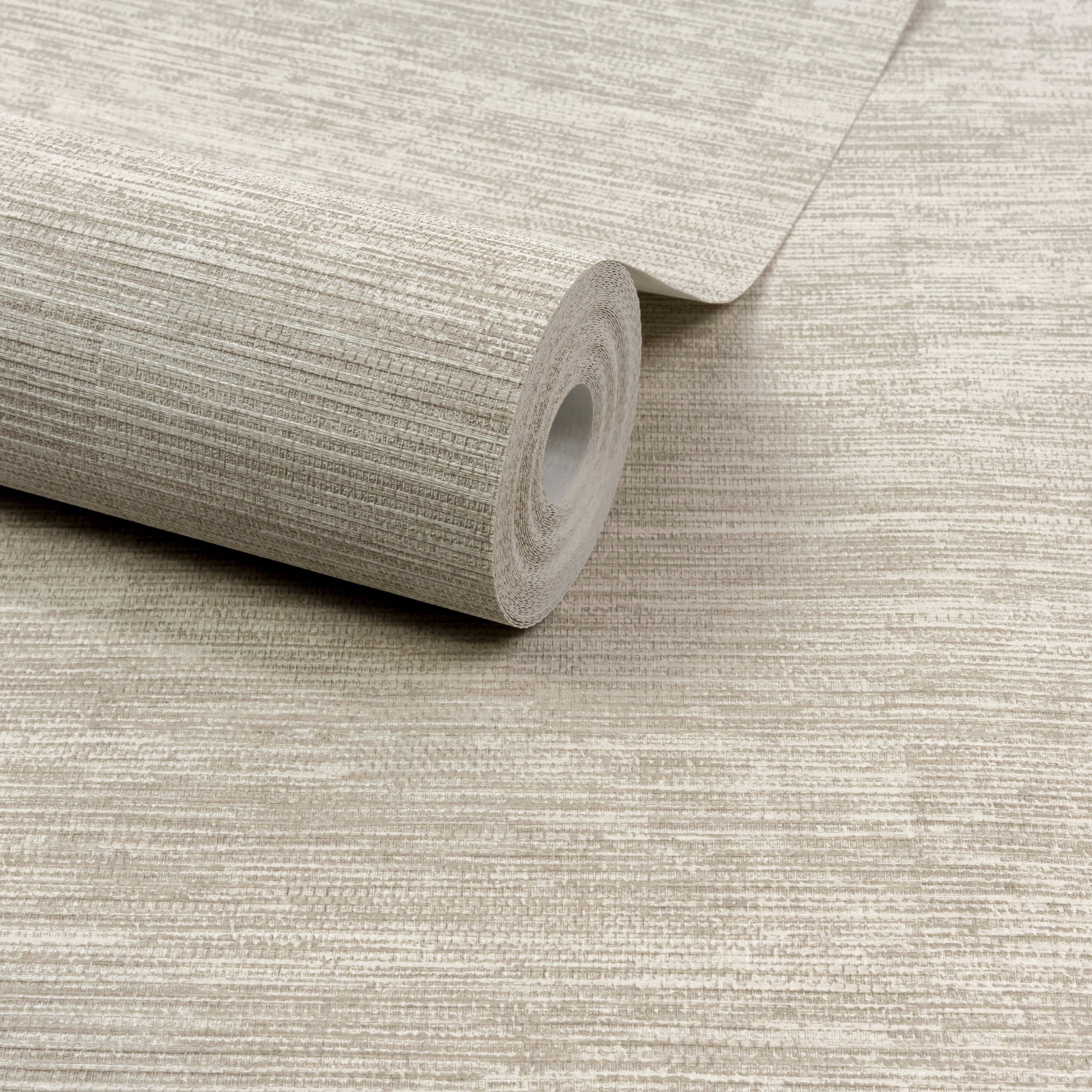 Grandeco Boutique Johor Fabric Stripe Embossed Wallpaper - Oat Beige