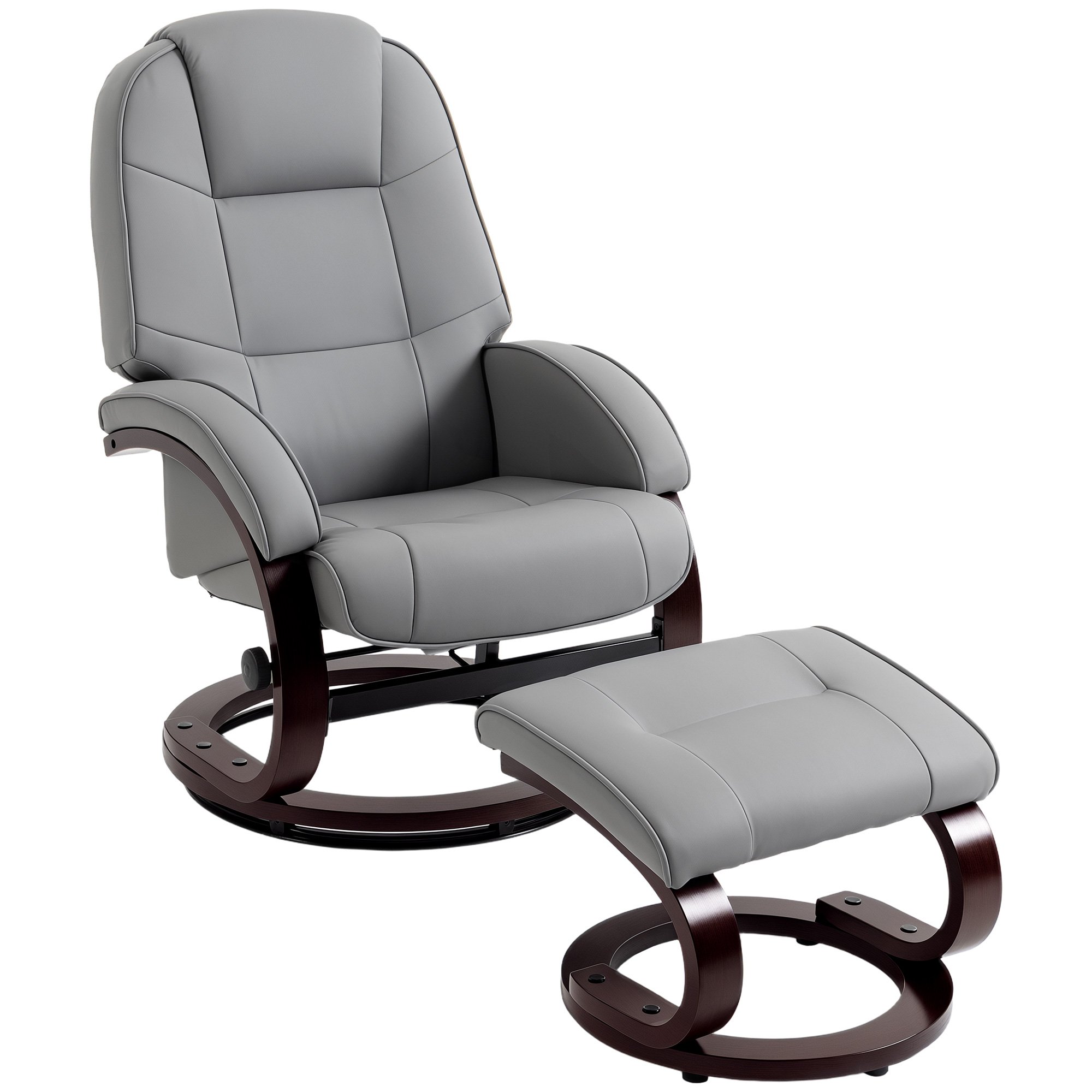 HOMCOM Faux Leather Swivel Recliner Armchair with Armrest - Grey