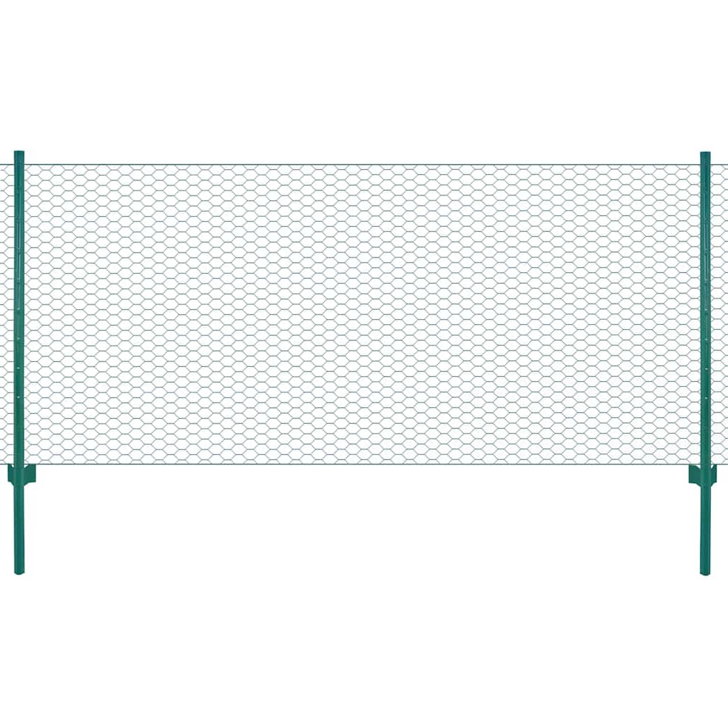 Walplus Powder Coated Steel Wire Mesh Fence with Posts - Green - 25 x 0.75 m