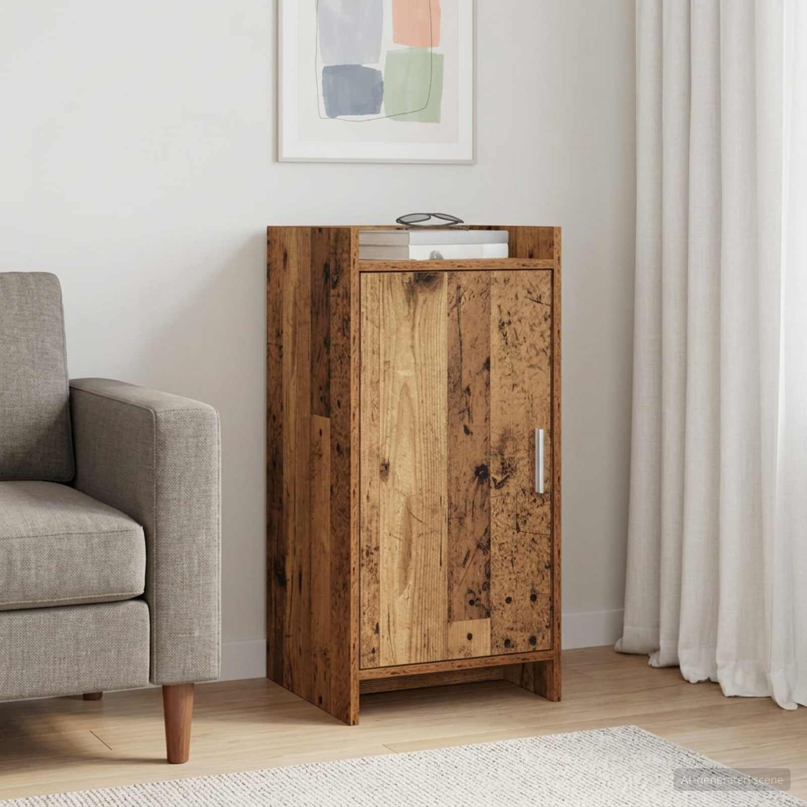 Walplus 1 Door Rectangular Sideboard - Old Wood - 40 x 36 x 80 cm