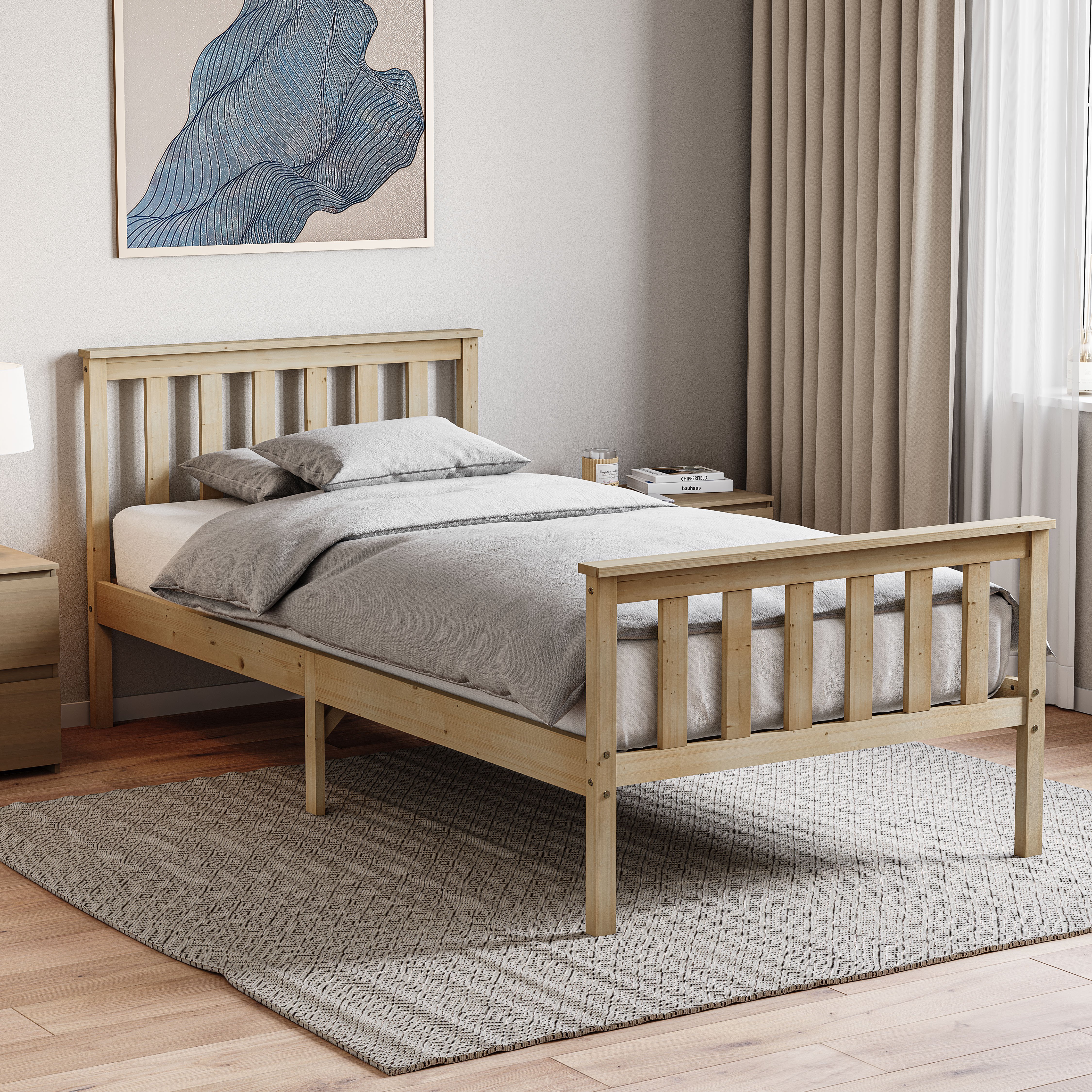 Vida Designs Milan Single Wooden High Foot Bed With Foam Mattress - Pine