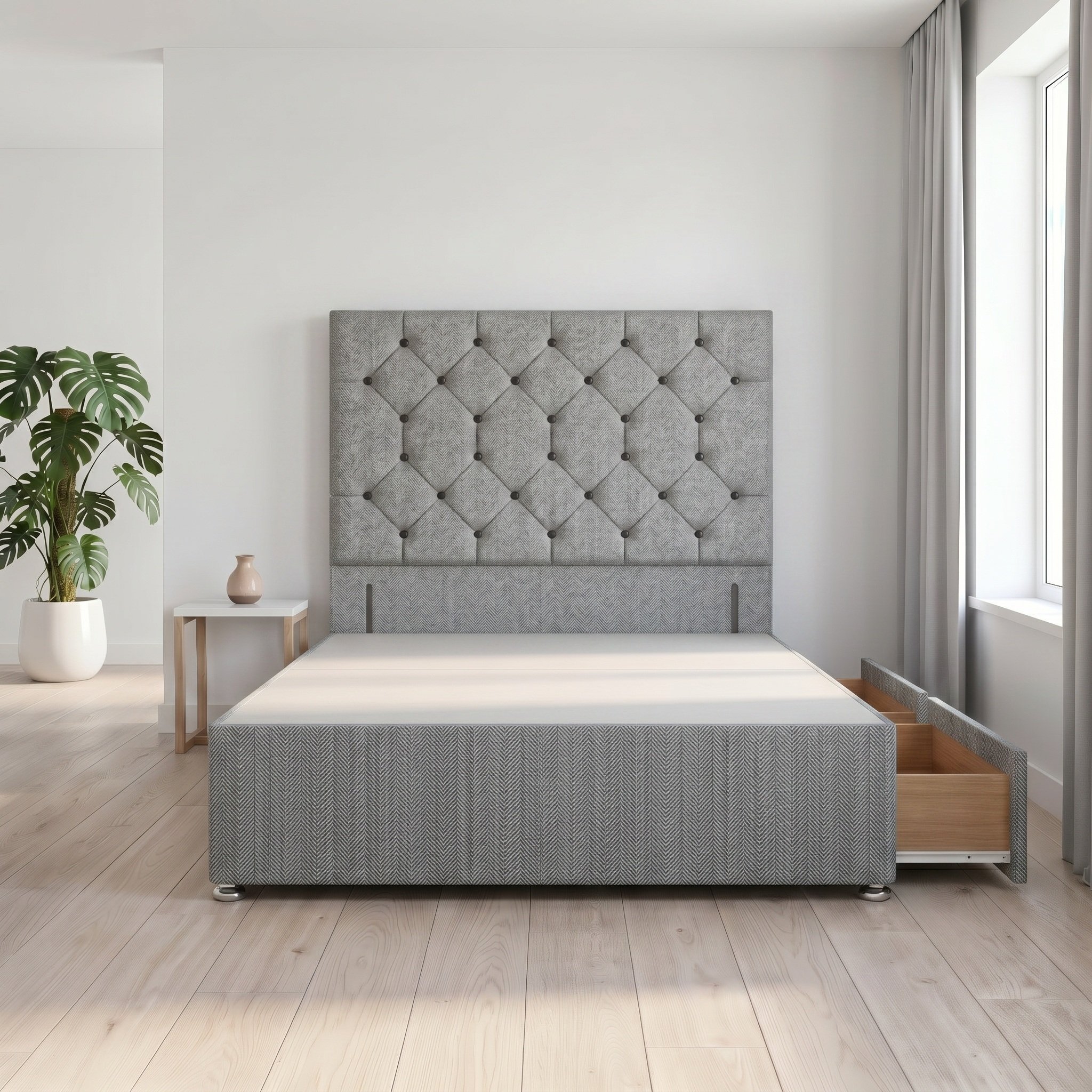 Somnior Diamante Tweed 2FT6 Small Single 2 Drawer Divan Bed Base - Coffee