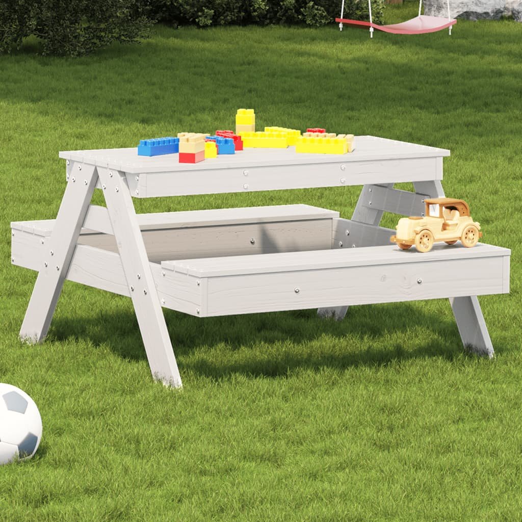 Walplus Solid Pine Wood Picnic Table for Kids - White - 88 x 97 x 52 cm