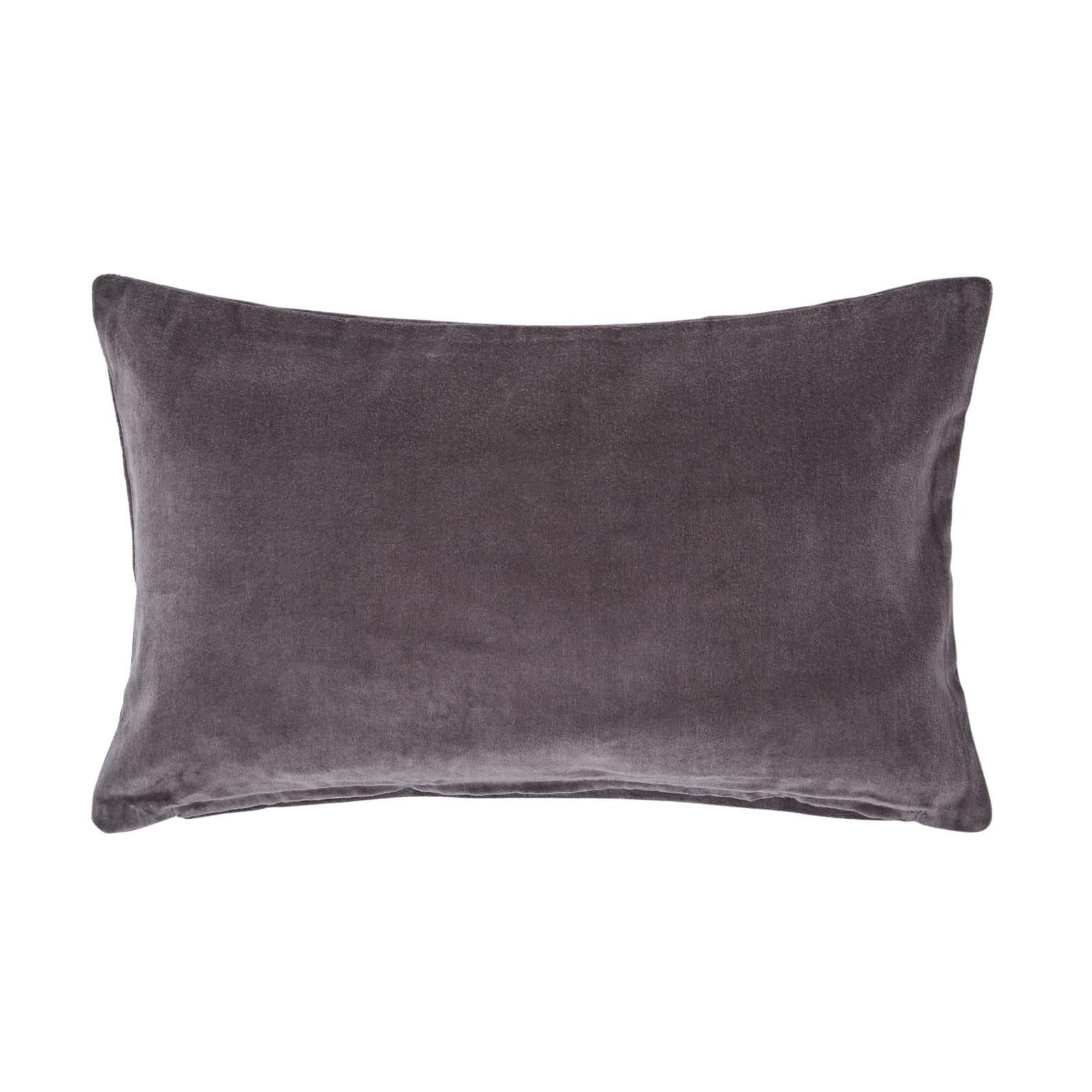 Homescapes Dark Grey Cotton Velvet Rectangular Cushion Cover - 30 x 50 cm