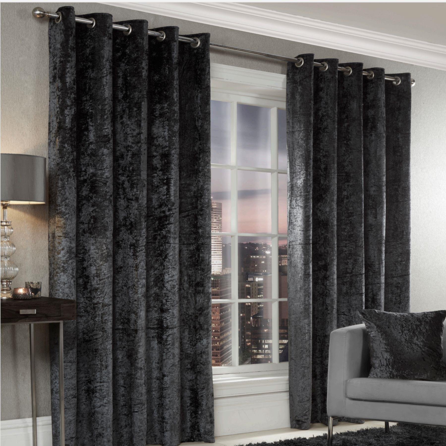 Alan Symonds Crushed Velvet Eyelet Curtains - Charcoal - 168 x 229cm