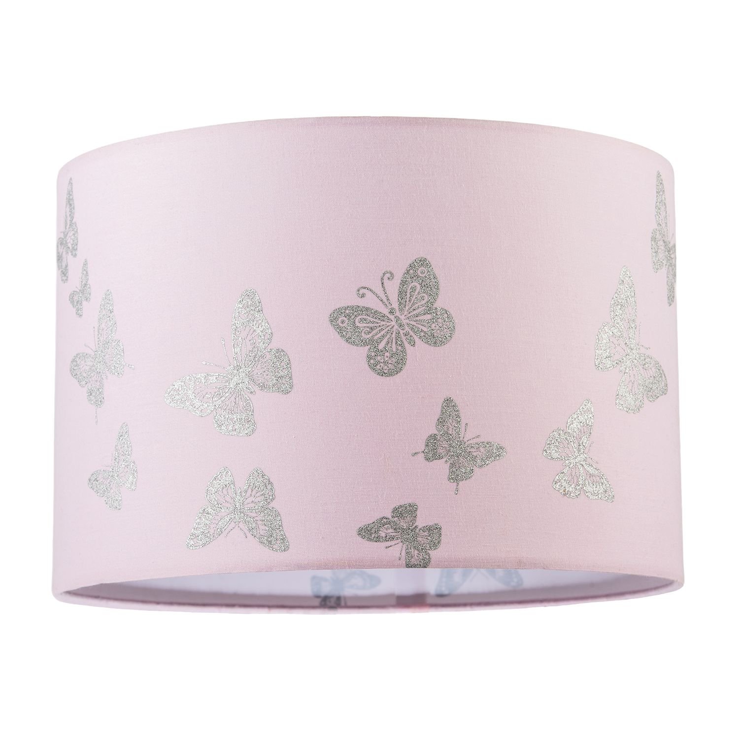 Happy Homewares Soft Pink with Silver Glitter Butterflies Lampshade - 30cm
