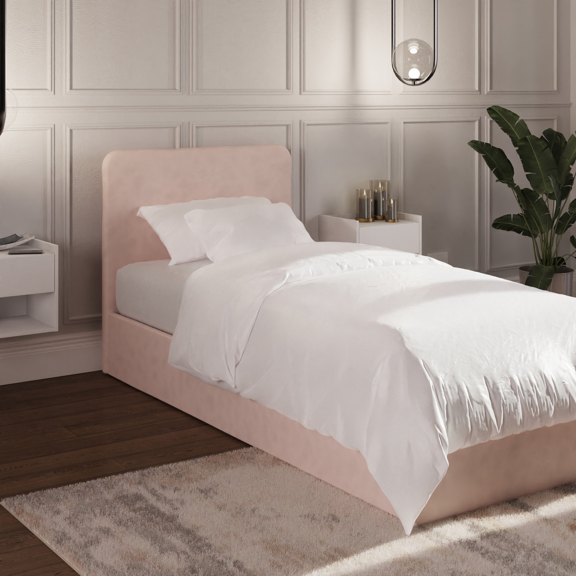 GFW Chiswick Single Velvet Side Lift Ottoman Bed - Pink