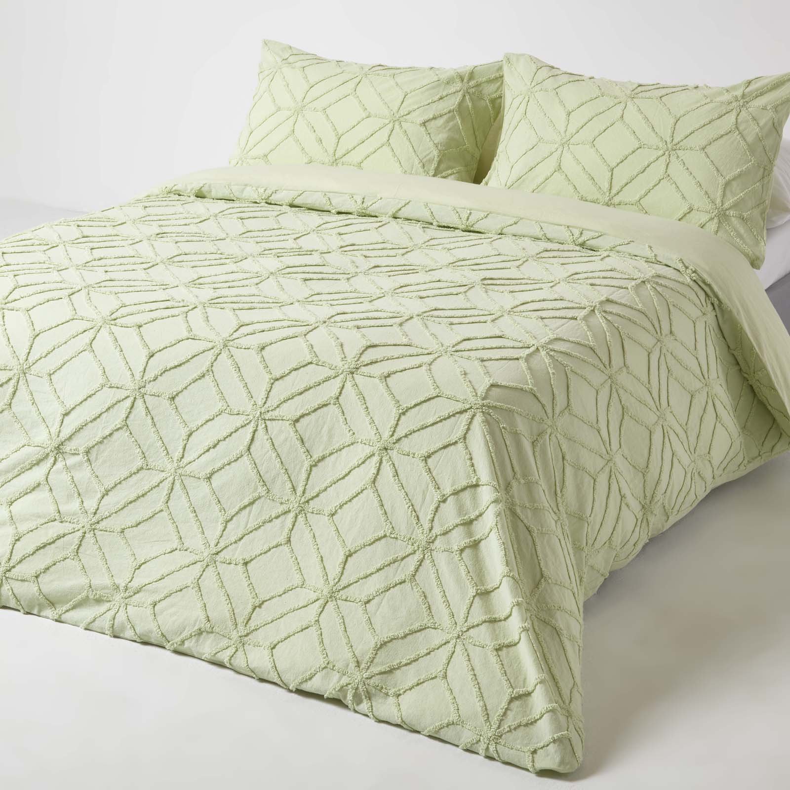 Homescapes Cotton Tufted Sage Green Duvet Cover Set - Single