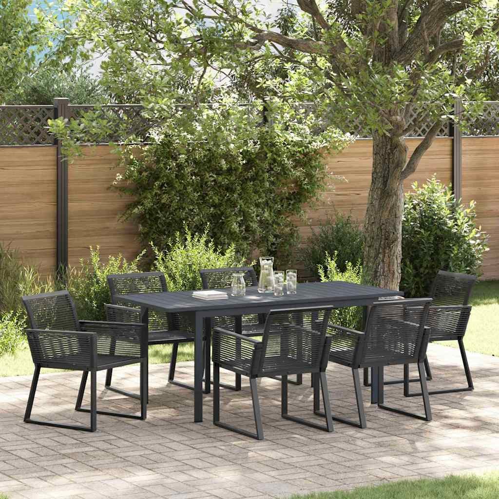 Walplus 7 Piece Garden Dining Set - Black - 180 x 80 x 74 cm
