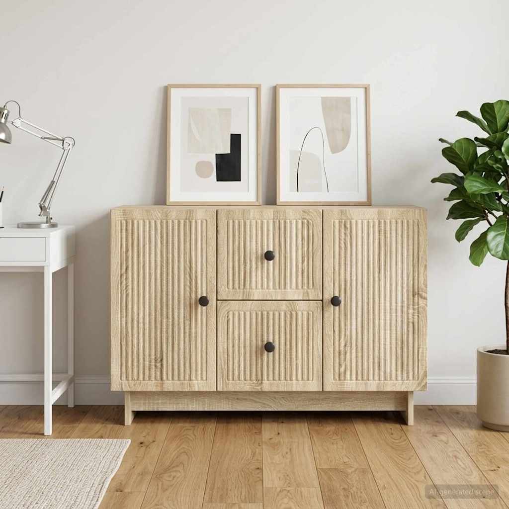 Walplus Engineered Wood Sideboard - Sonoma Oak - 89 x 34.5 x 60 cm